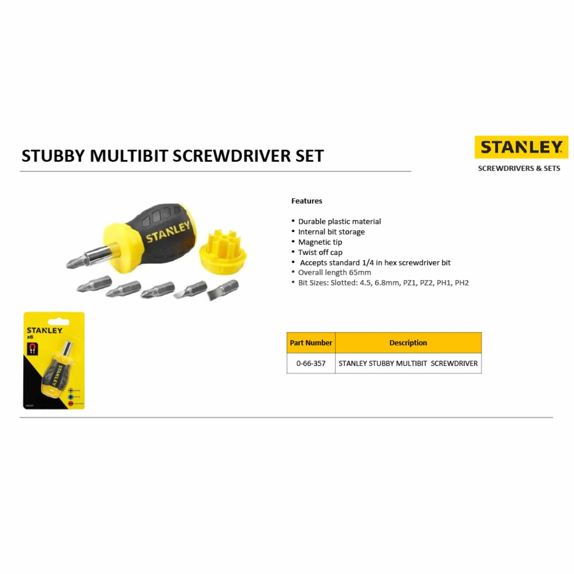 Stanley, Wkrętak multi-bitowy z wymiennymi końcówkami, 0-66-357