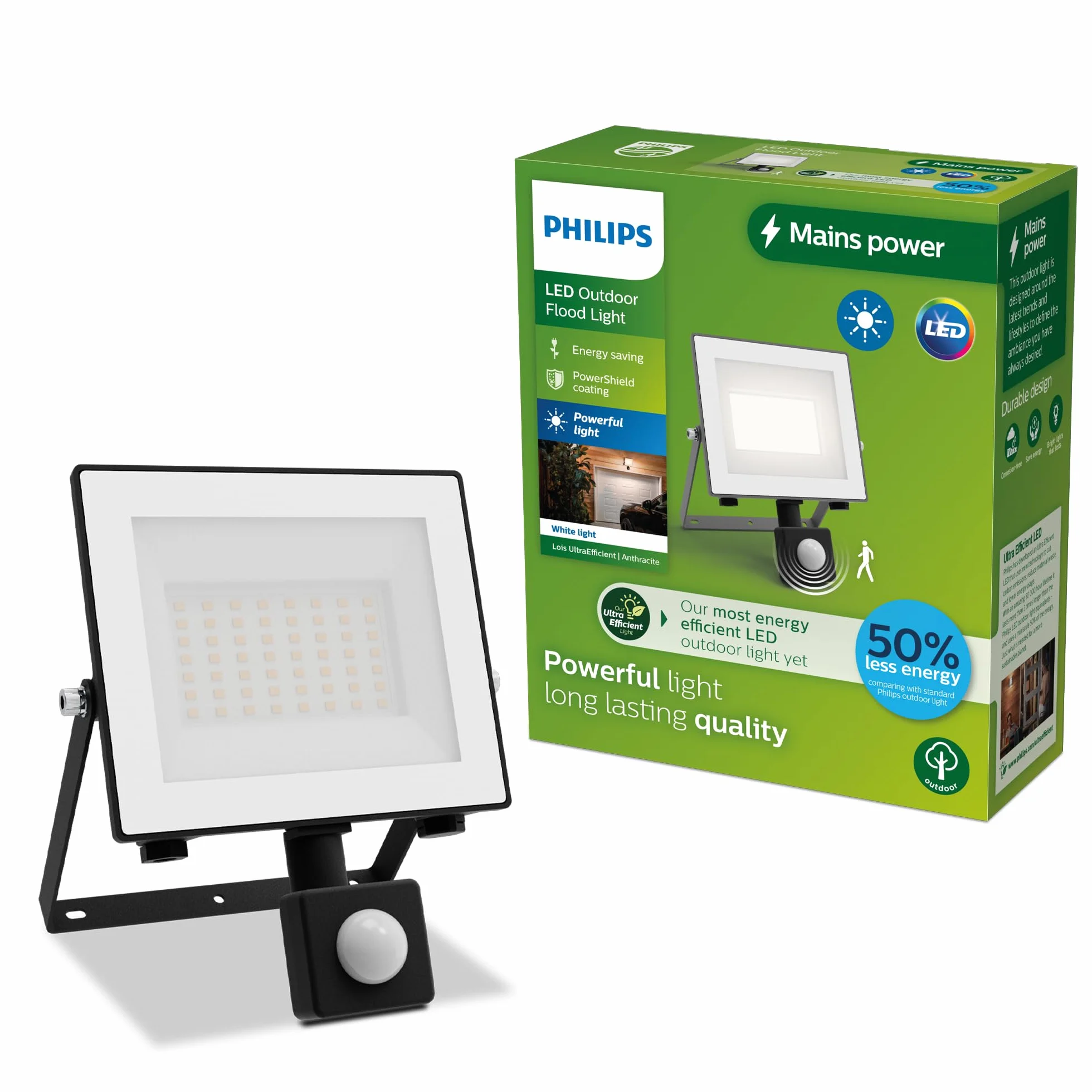 Philips Lois UltraEfficient Zewnętrzna Lampa Floodlight z Czujnikiem, 14 W, 3000 K, Antracytowa