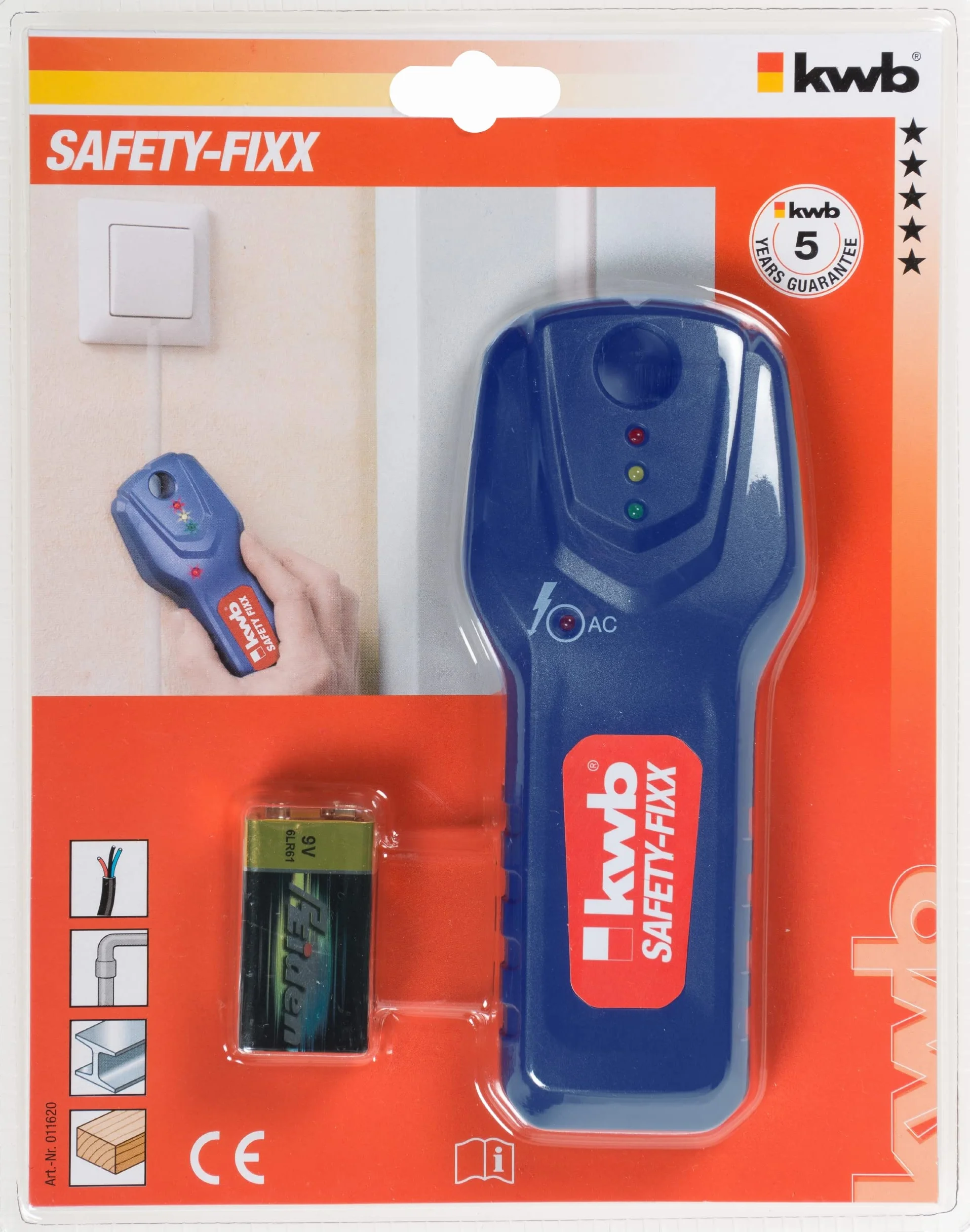 kwb Detektor przewodów Safety-Fixx 011620 (lokalizator przewodów elektrycznych, metali, belek drewnianych)