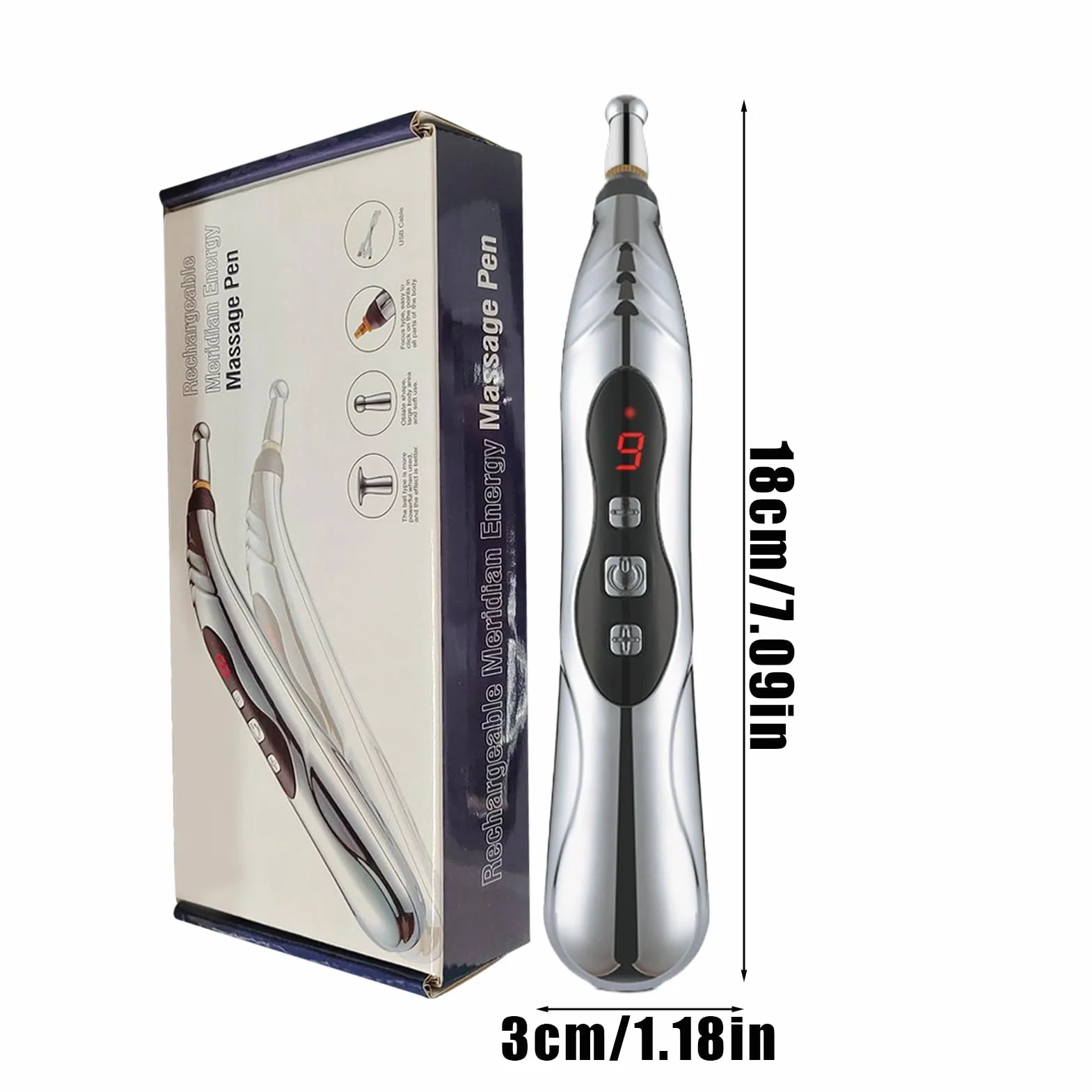 Massage Pen, Meridian Energy Pulse Massage Pen, 203g Portable Rechargeable Electric Stimulator Device with Adjustable Intensity for Muscle Relaxation, Travel, Neck, and Back, 7.09x1.18x1.18Inches