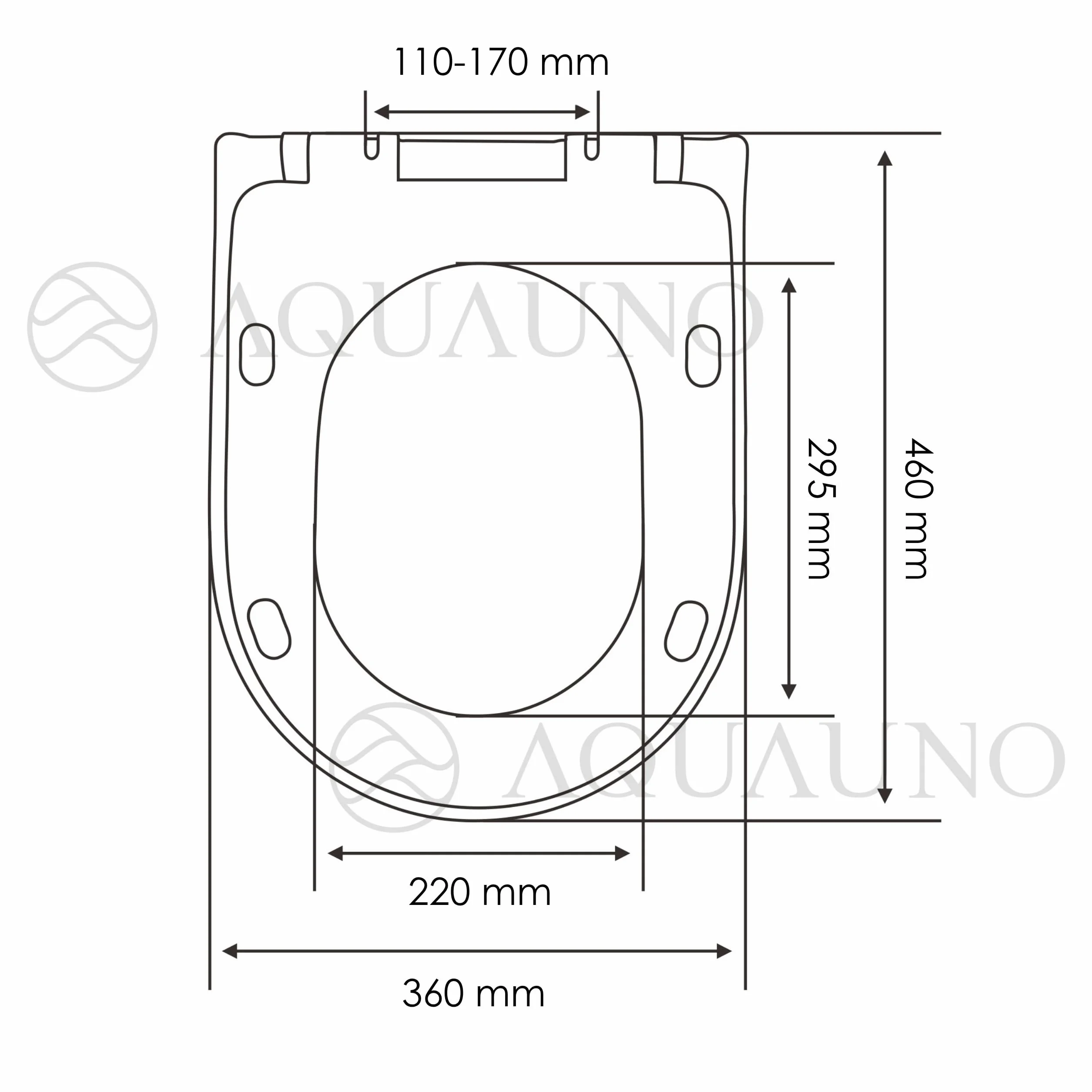 AquaUno NAVA deska sedesowa wolnoopadająca, kształt litery D, 460 x 360 mm, deska sedesowa z polipropylenu, Quick-Release, Top-Fix, zawiasy ze stali nierdzewnej