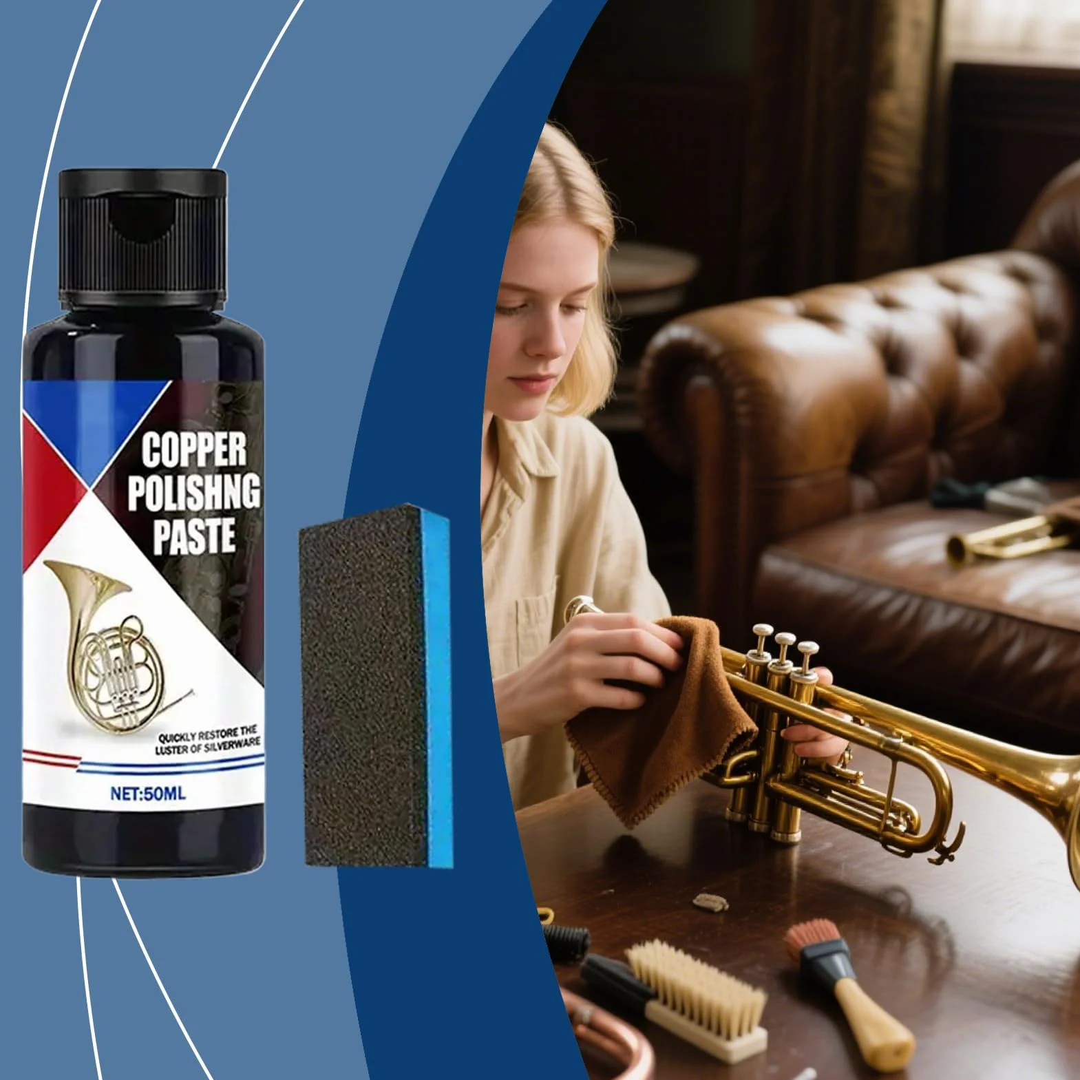 Środek czyszczący do mosiądzu – środek do czyszczenia miedzi - 50 ml środek czyszczący do czyszczenia bez zarysowań do urządzeń chromowanych, zegarek, stal nierdzewna, aluminium