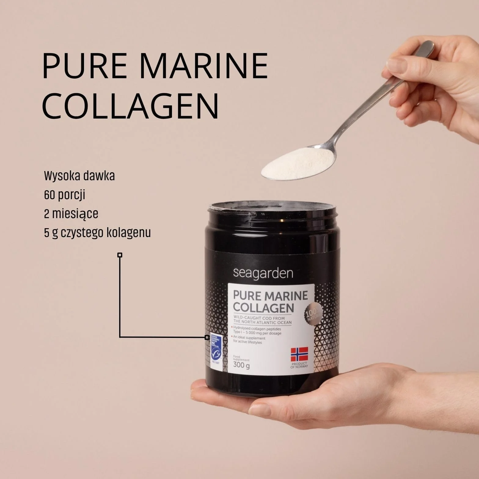 Norweski kolagen morski hydrolizowany peptydy 300 g suplement zdrowej skóry włosów paznokci