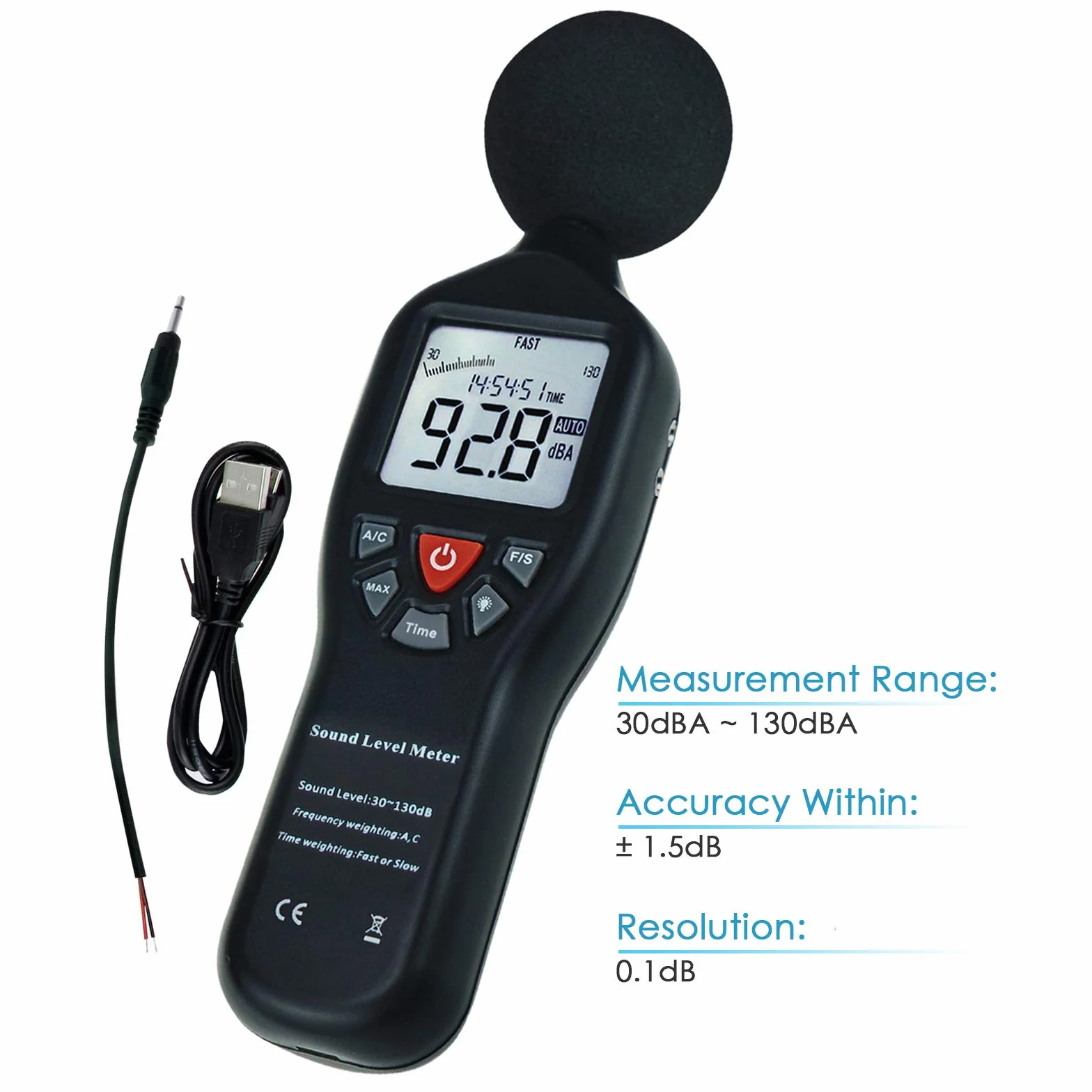 Cyfrowy miernik dźwięku decybel z uchwytem na statyw podświetlany wyświetlacz o wysokiej dokładności pomiar 30dB-130dB z dużym ekranem LCD kompaktowy instrument