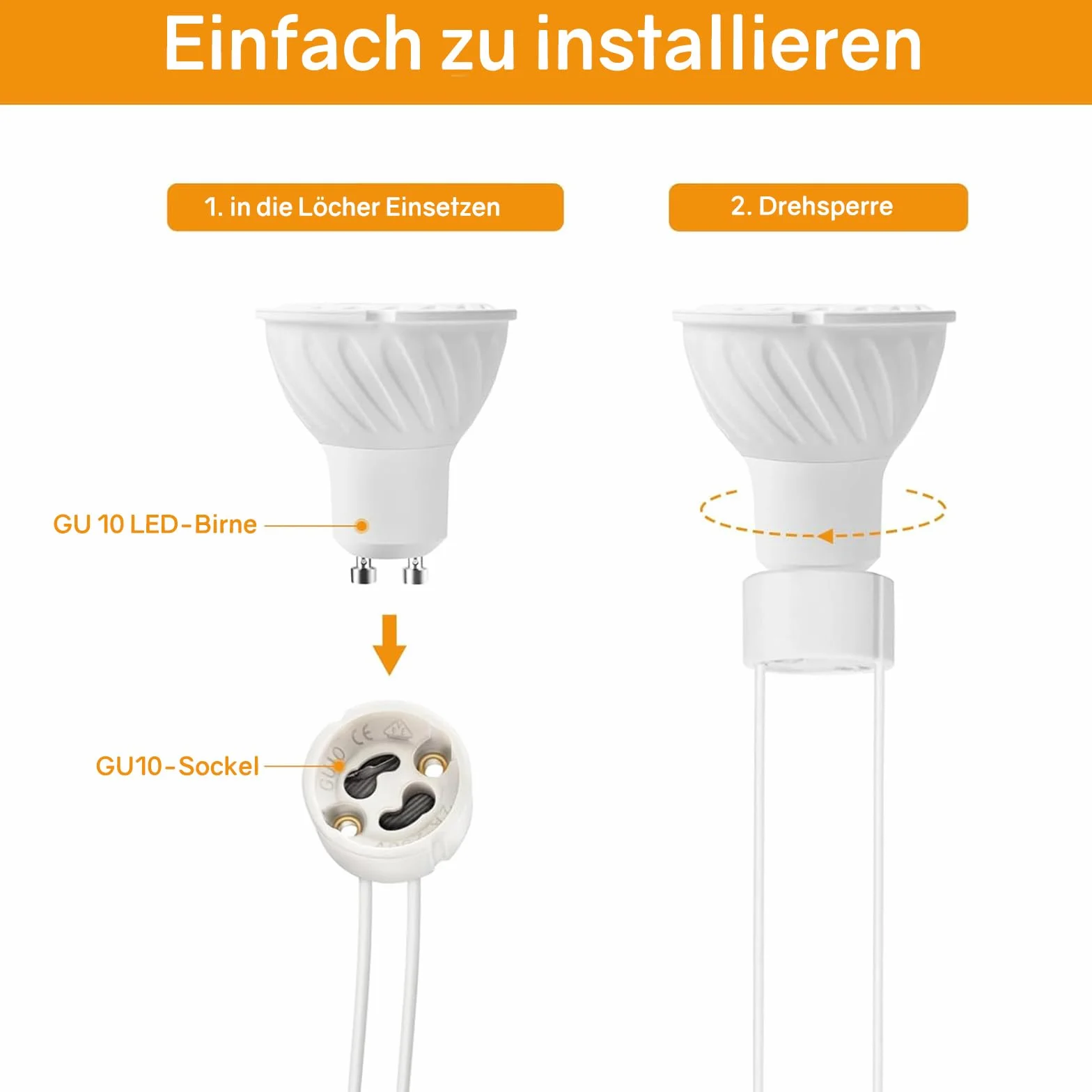 Powice Oprawka GU10, 15 cm oprawka lampy z ceramiki, 12 oprawek GU10, oprawka GU10 z kablem, VDE i CSA, ceramiczna podstawa GU10 do LED, żarówek, halogenów i lamp