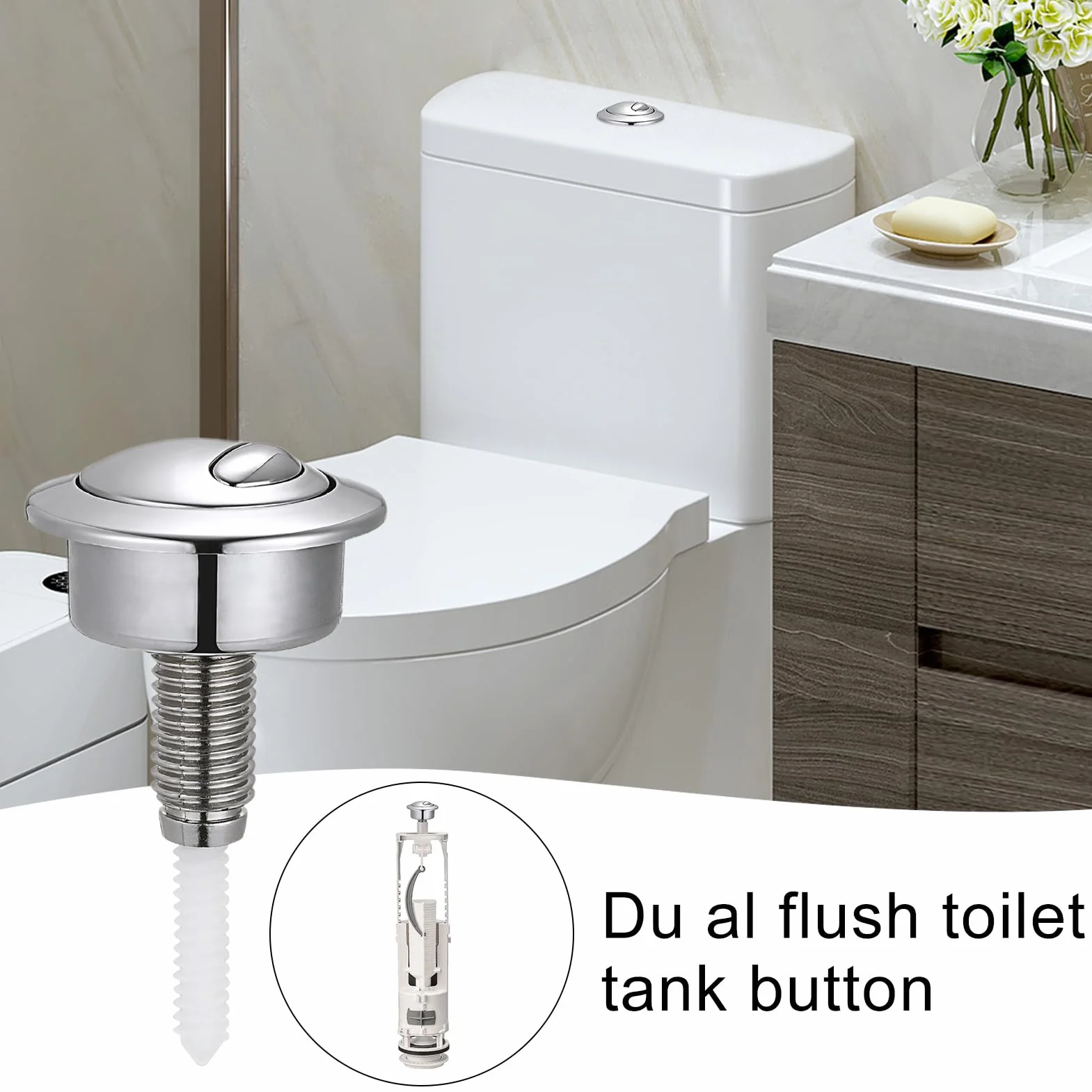 Generisch Zawór spustowy z podwójnym przyciskiem, zamiennik przycisku WC, podwójna ga?ka do sp?ukiwania WC, okr?g?y przycisk sp?ukiwania toalety, przycisk sp?ukiwania toalety, zbiornik wod?