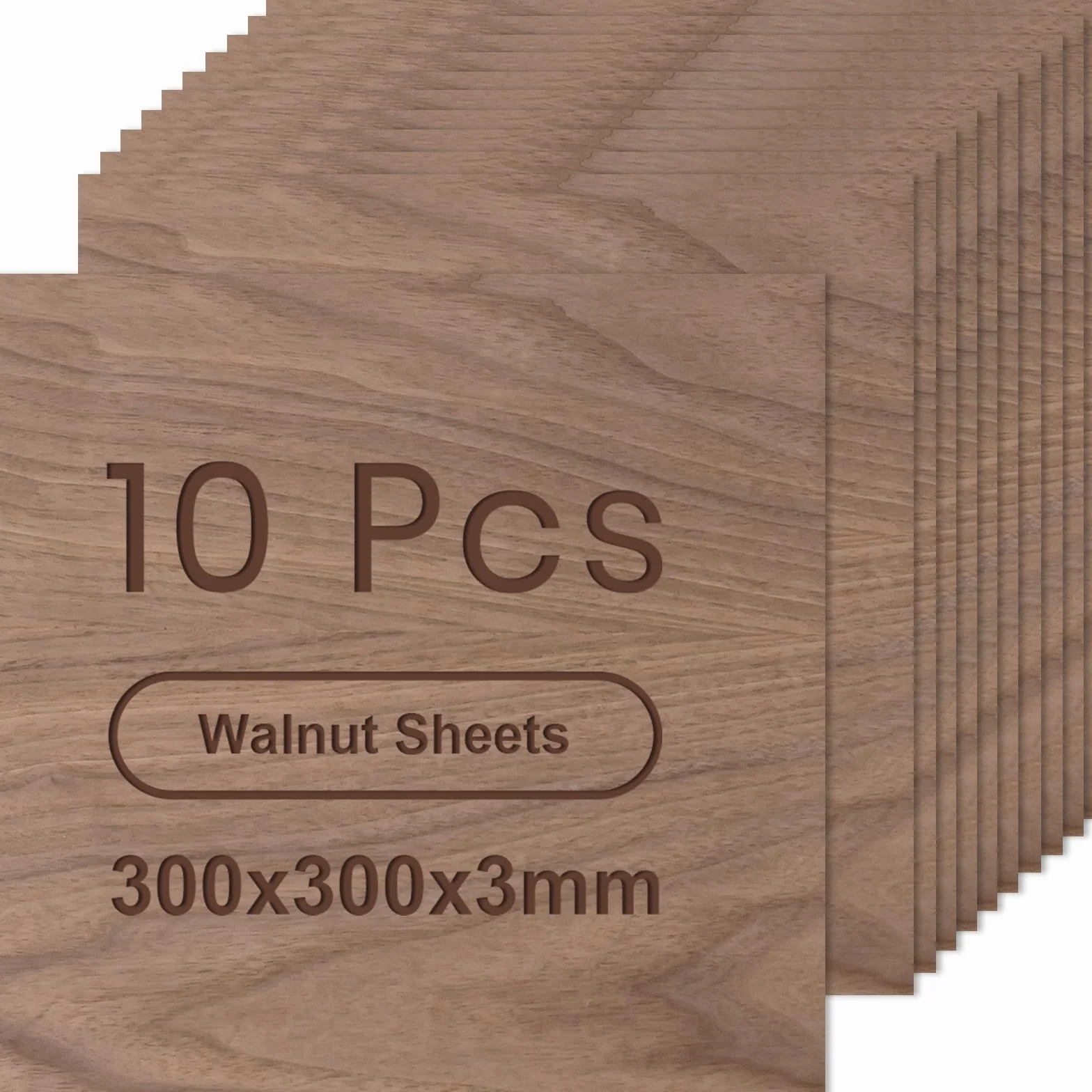 ROWOOD Płyta ze sklejki 3 mm, 300 x 300 mm, 10 sztuk, orzech włoski, przycięte na wymiar, do modelarstwa, cięcia laserowego, grawerowania, wypalania, malowania, CNC