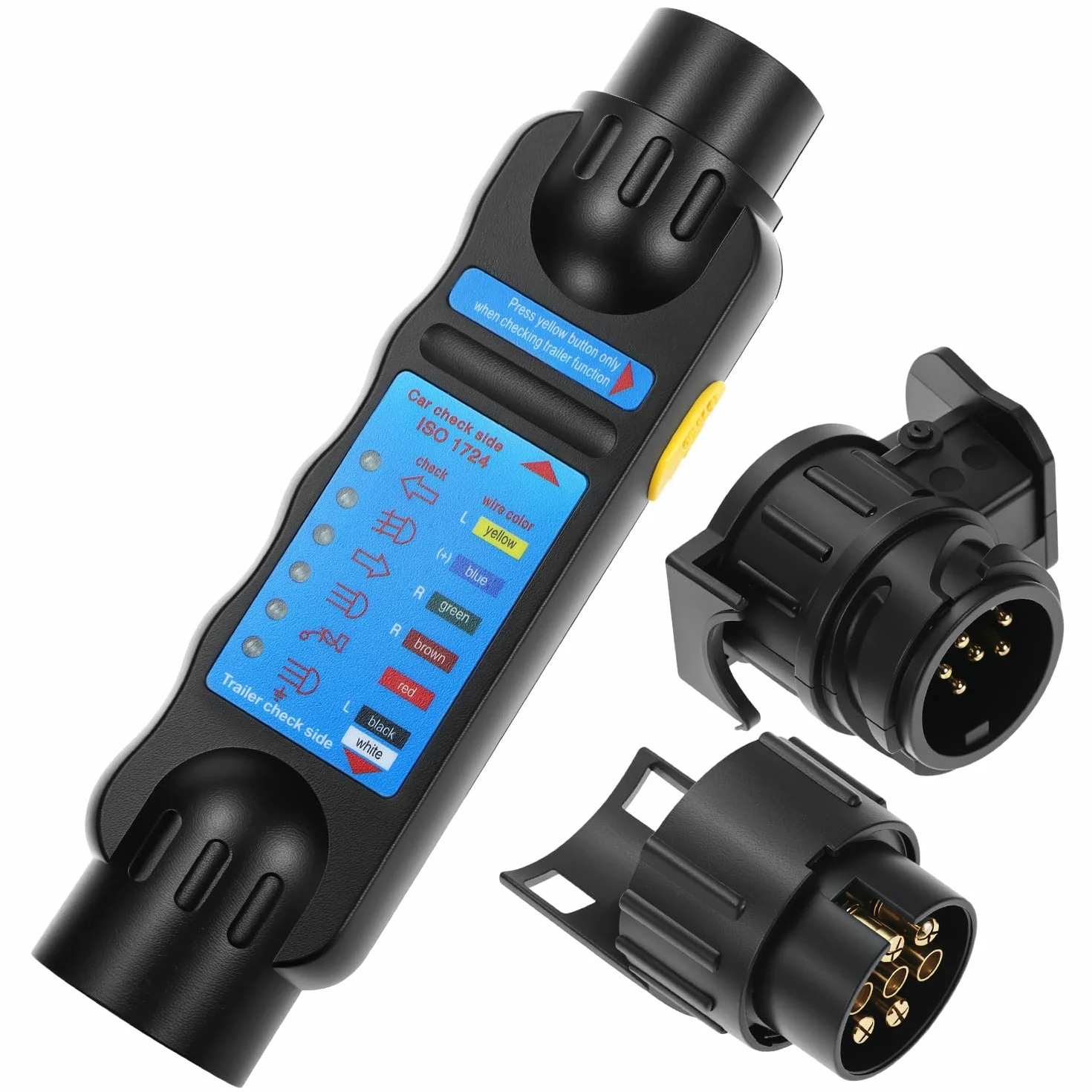 QWORK 7-pinowy tester przyczepy z 13-pinowym adapterem konwertera, do diagnostyki okablowania 12 V, do sprawdzania obwodów w samochodach, przyczepach kempingowych