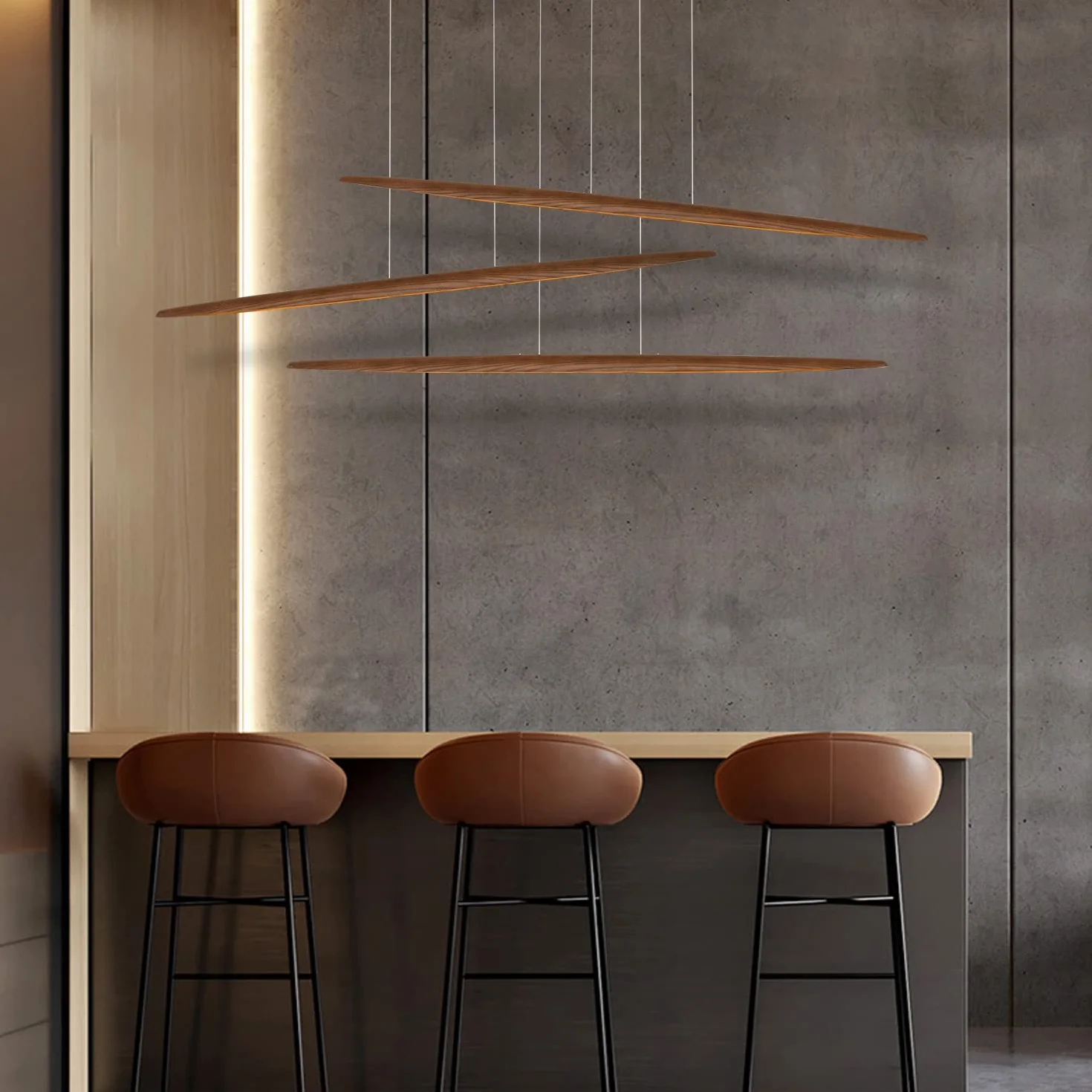 YISDESIGN 180 cm drewniana liniowa lampa wisząca - światła do jadalni i wyspy - LED ściemniany liniowy żyrandol - 40 W - kolor orzecha włoskiego