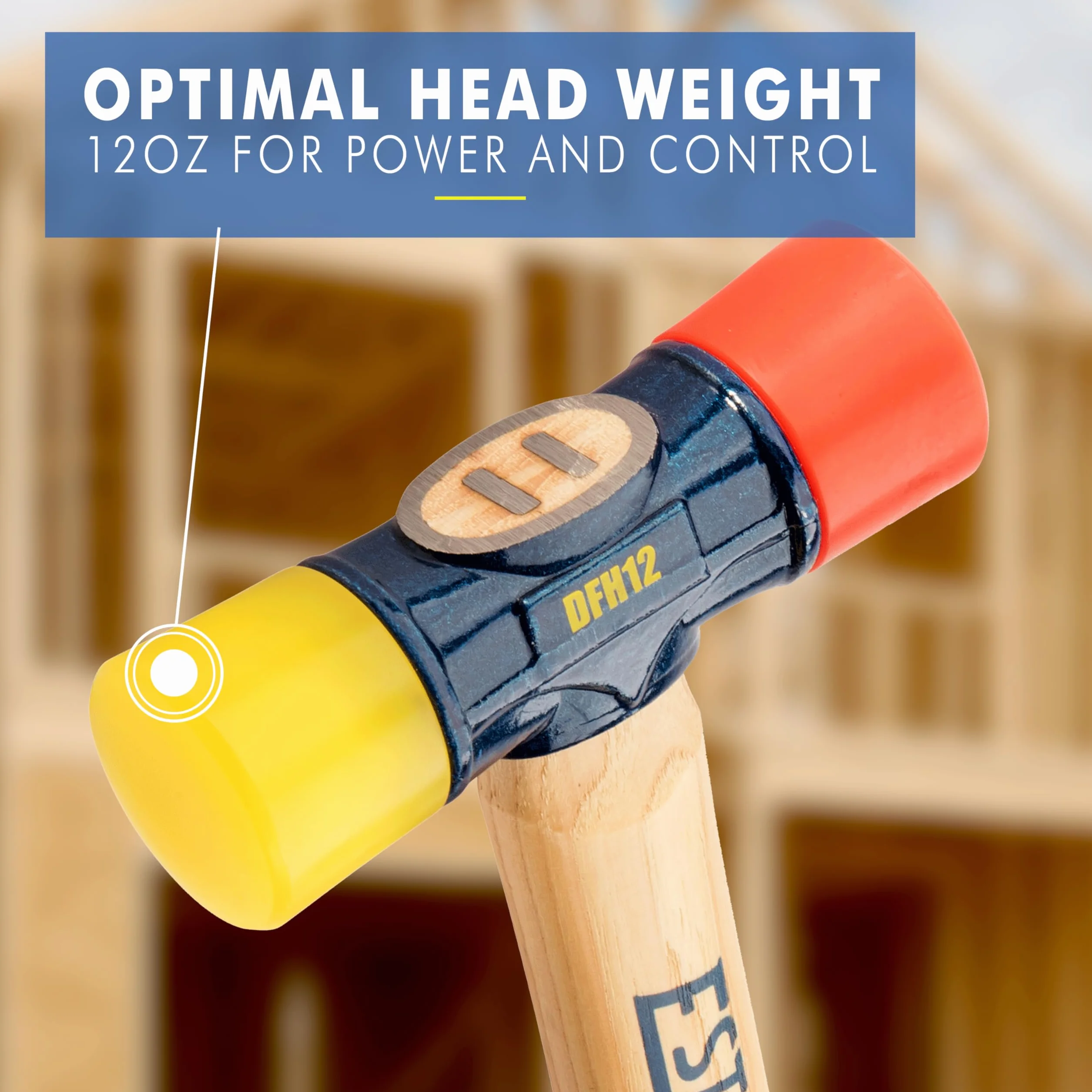Mallet Hammer, Red & Yellow Rubber, 12-oz. -DFH-12