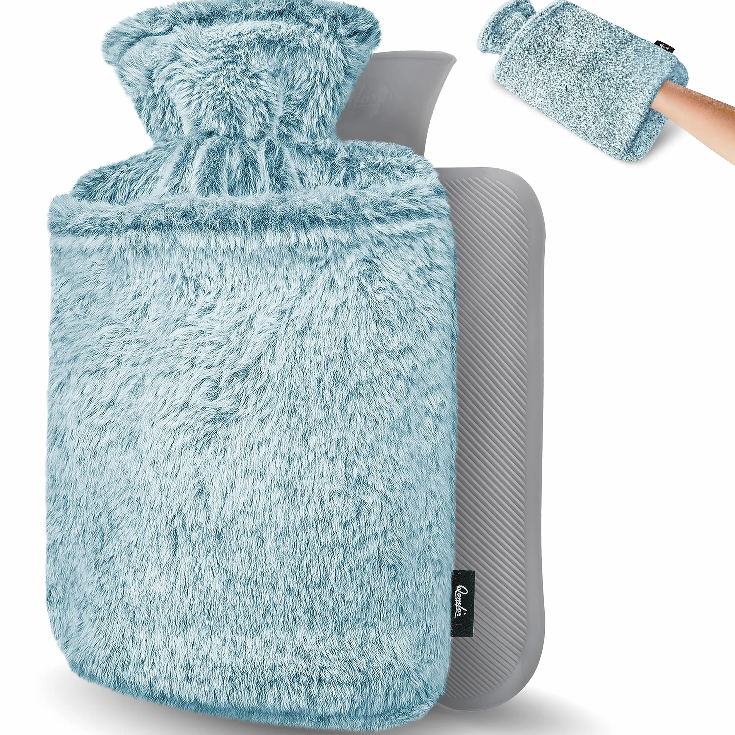 Hot Water Bottle 2L with Fleece Cover and Kangaroo Pocket Green for Menstrual Cramps Period Comfort