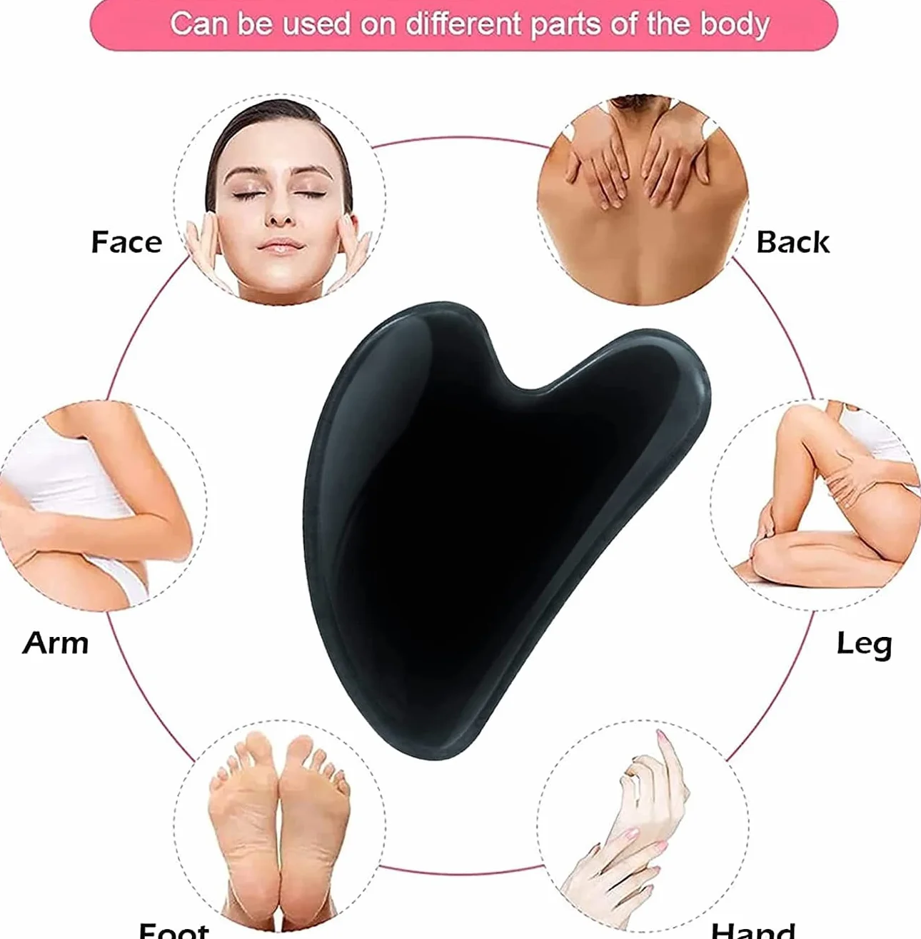 Gua Sha kamień naturalny kształt serca, narzędzie do masażu twarzy, różowy kwarc, prezent na Dzień Kobiet, terapia akupunktura, punkt spustowy zapobiegający starzeniu się skóry (czarny)