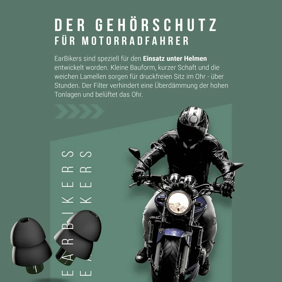 EarBikers Zatyczki do uszu motocyklowe wielokrotnego użytku ochrona słuchu