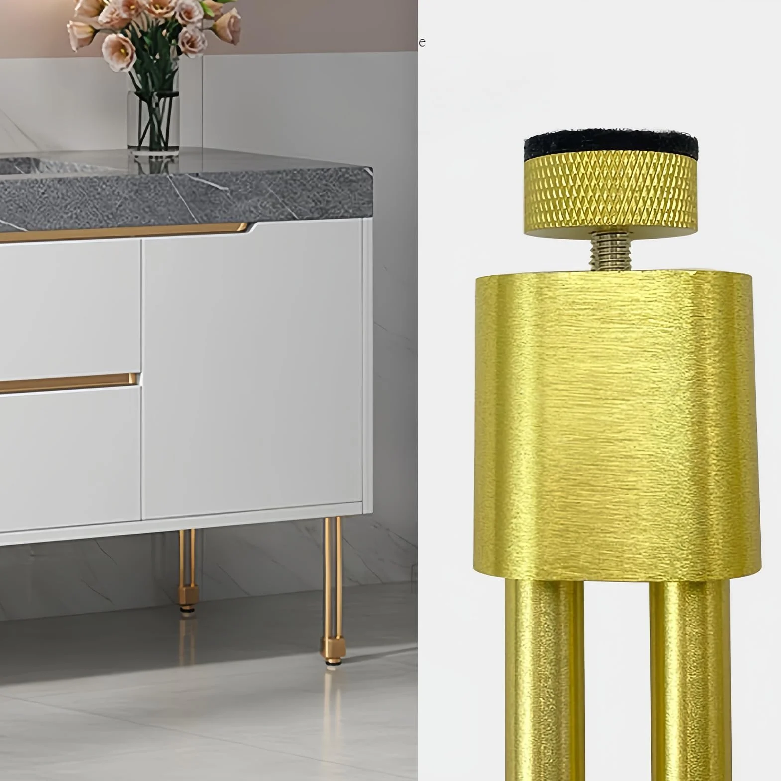 Nogi meblowe ze stopu aluminium - metalowe nóżki do stołu, szafki, mebli łazienkowych, sofy, łóżka - solidny i trwały stojak (złoty, 25 cm)