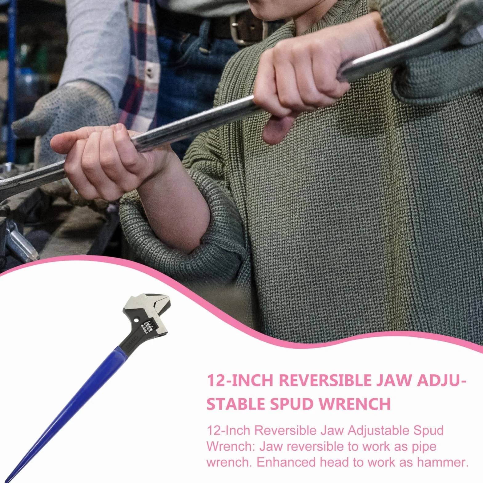 Wytrzymały 12-calowy Klucz Z Szerokim Odwracalnym Spiczastym Końcem Zestaw Kluczy Do Rur Z Młotkiem Do Prac Samochodowych