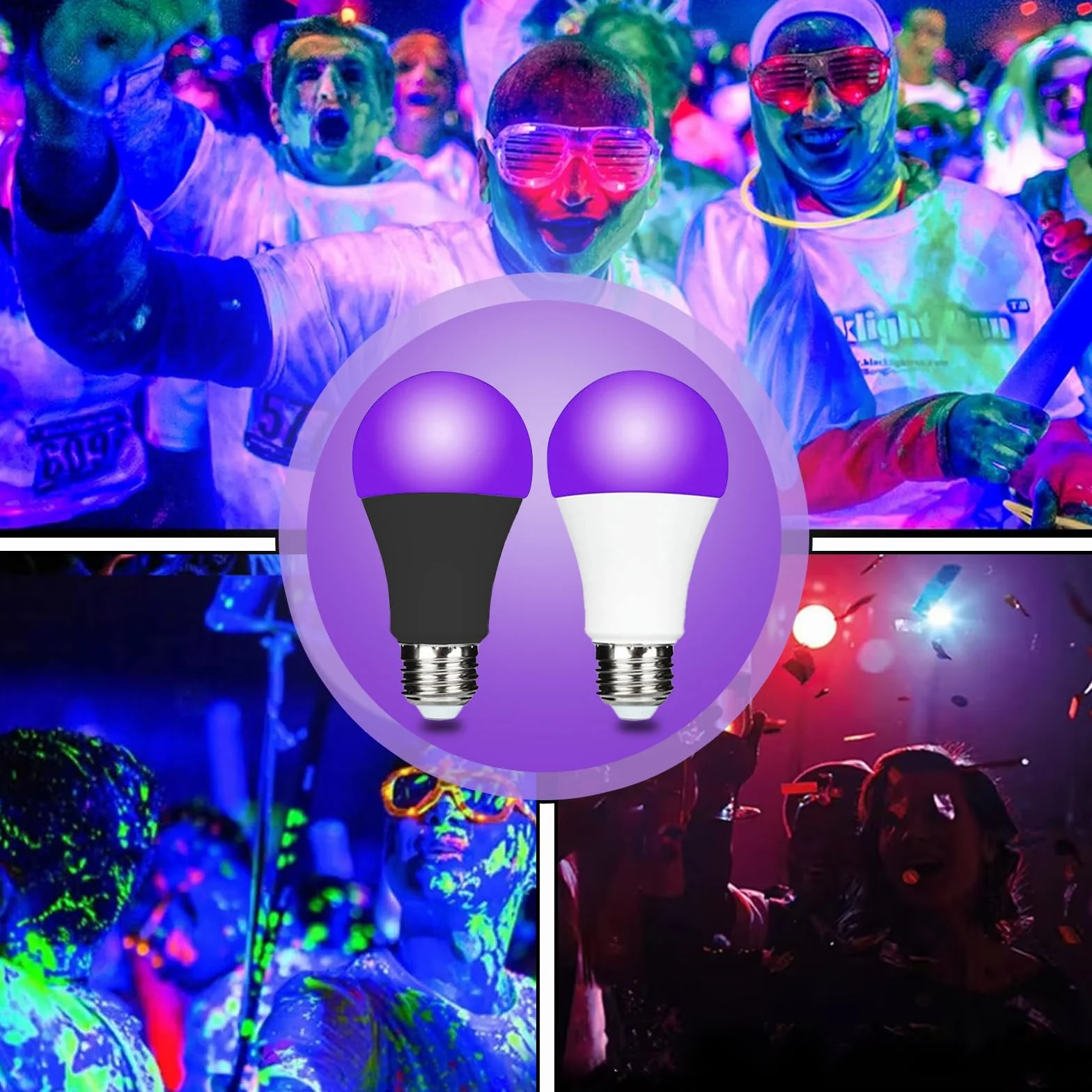 Żarówka UV z czarnym światłem, E27, 10 W, czarna żarówka, 385-400 nm UVA, oświetlenie UV na imprezę Halloween, do piwnicy, dyskoteki, klubu (2 sztuki białe)