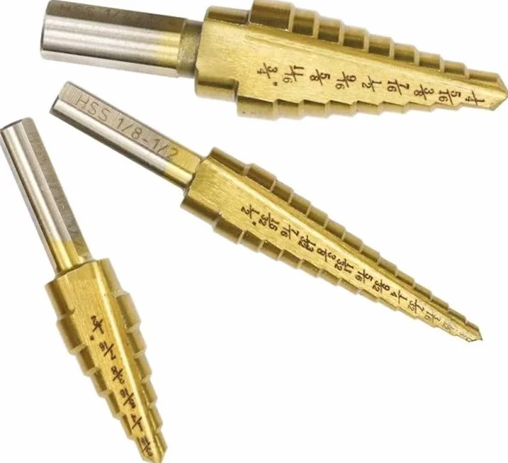 Zestaw wierteł stopniowych z rowkiem spiralnym, Wiertło stopniowe 1/8"-3/4" cala, stożkowe wiertło HSS pokryte tytanem, do wiercenia otworów w drewnie/metalu, wiertło stopniowe(No.4 1i4 3i4)