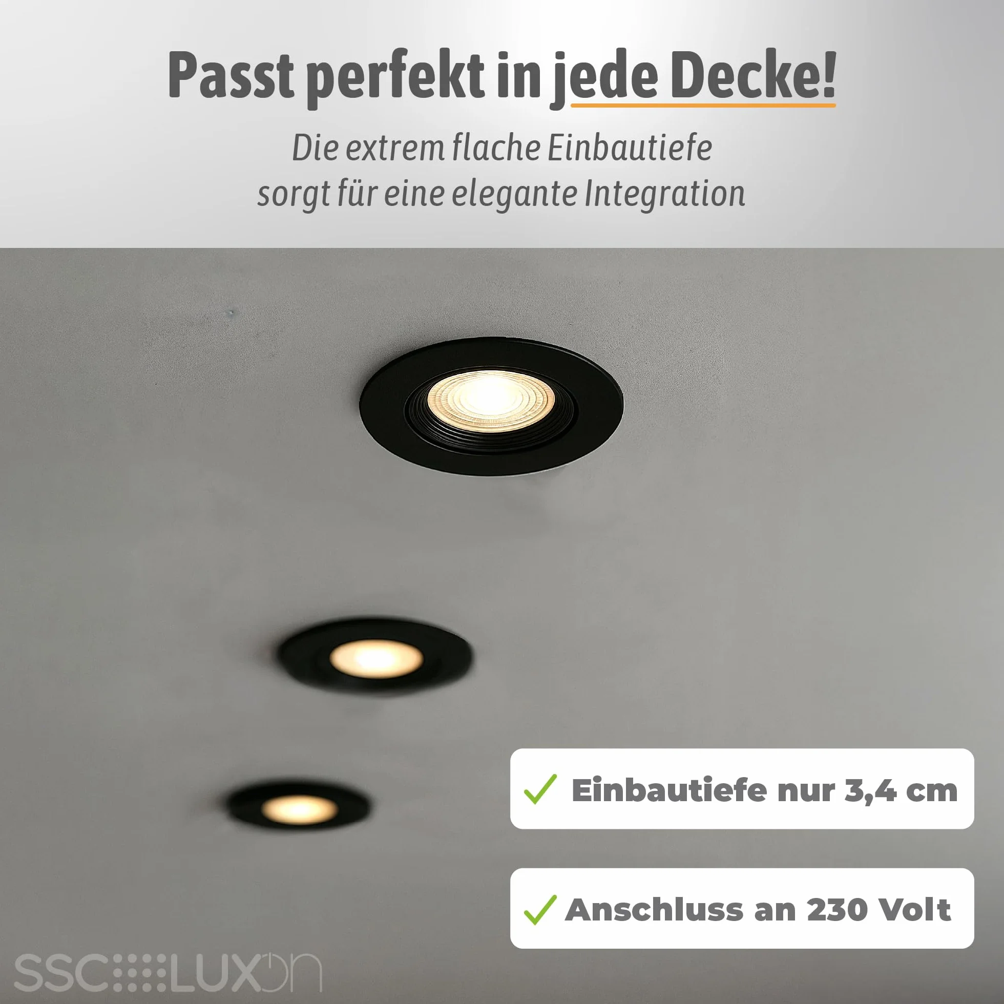 SSC-LUXon Zestaw 10 reflektorów LED do zabudowy VIONA płaskie, czarne, wychylne – barwa światła ciepła biel, neutralna biel, białe światło dzienne