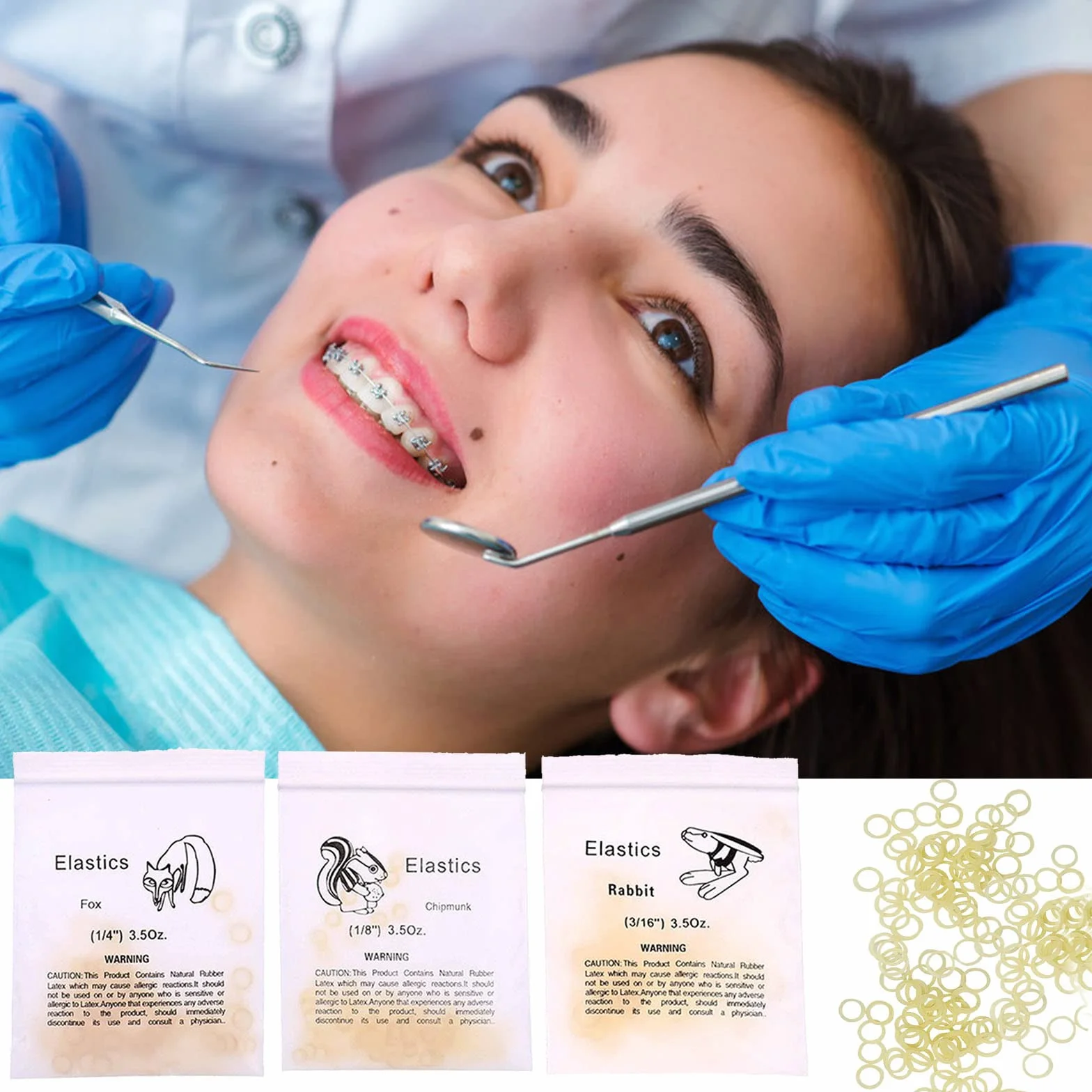 Ortodontyczne gumki, ortodontyczny luki dentystyczne, 3/16 elastycznych taśm, elastyczna opaska na zęby Oral Orthodontics 3,5 uncji, 400 szt.