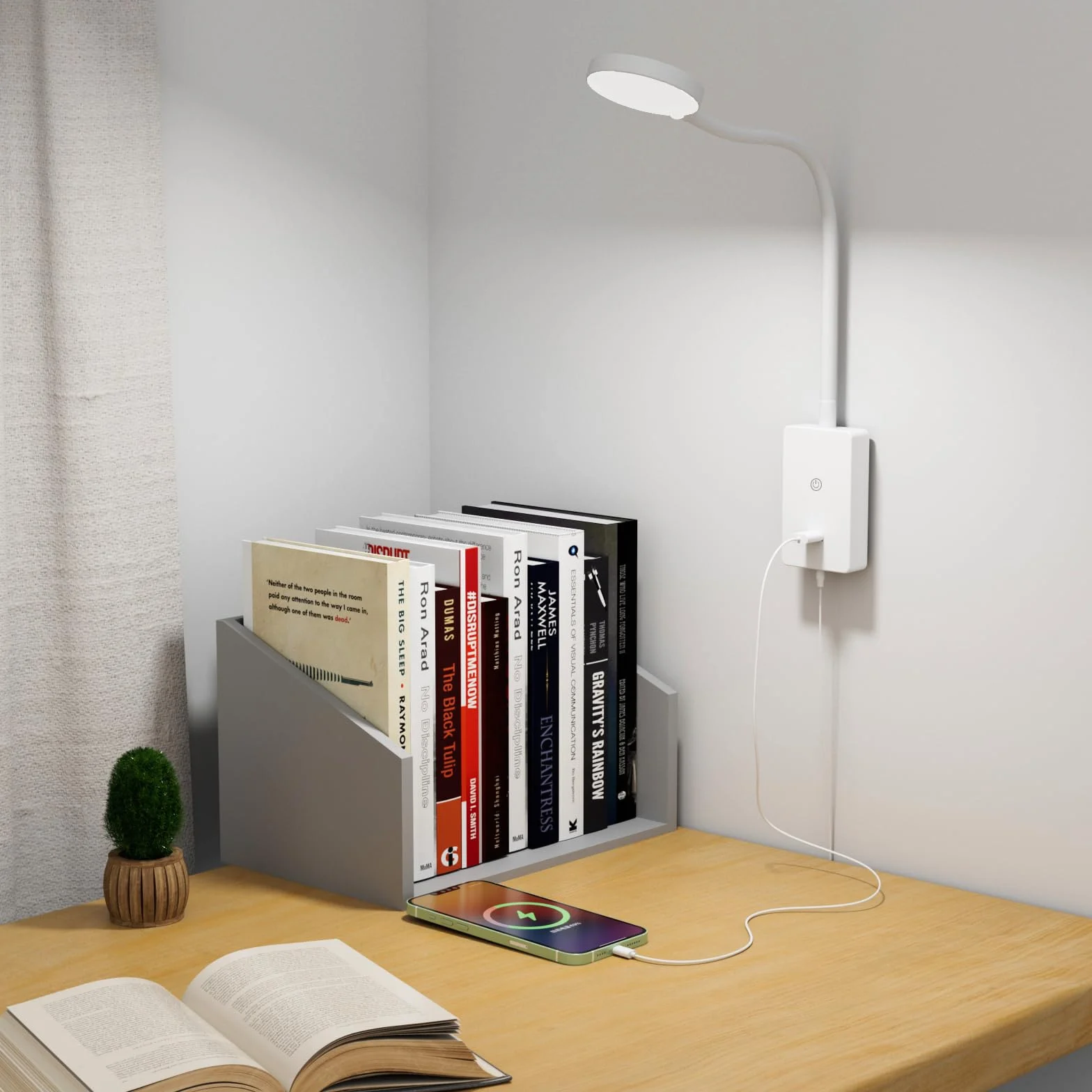 ENUOTEK Kinkiet Do Czytania LED Do Sypialni Na Stolik Nocny Z Pilotem, Ścienna Elastyczna Lampa Do Czytania Z Portem USB 5V2A, Stopniowa Regulacja, 3X Kolory Oświetlenia, Timer Automatyczne Wyłączanie