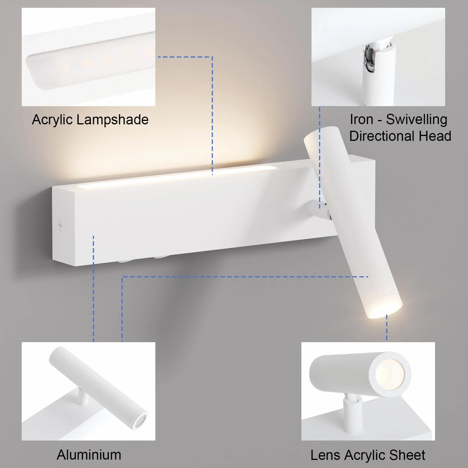Klighten Lampa ścienna LED 2-punktowa 3W+3W 3000K obracana 330° regulowana 60° aluminium ciepła biel