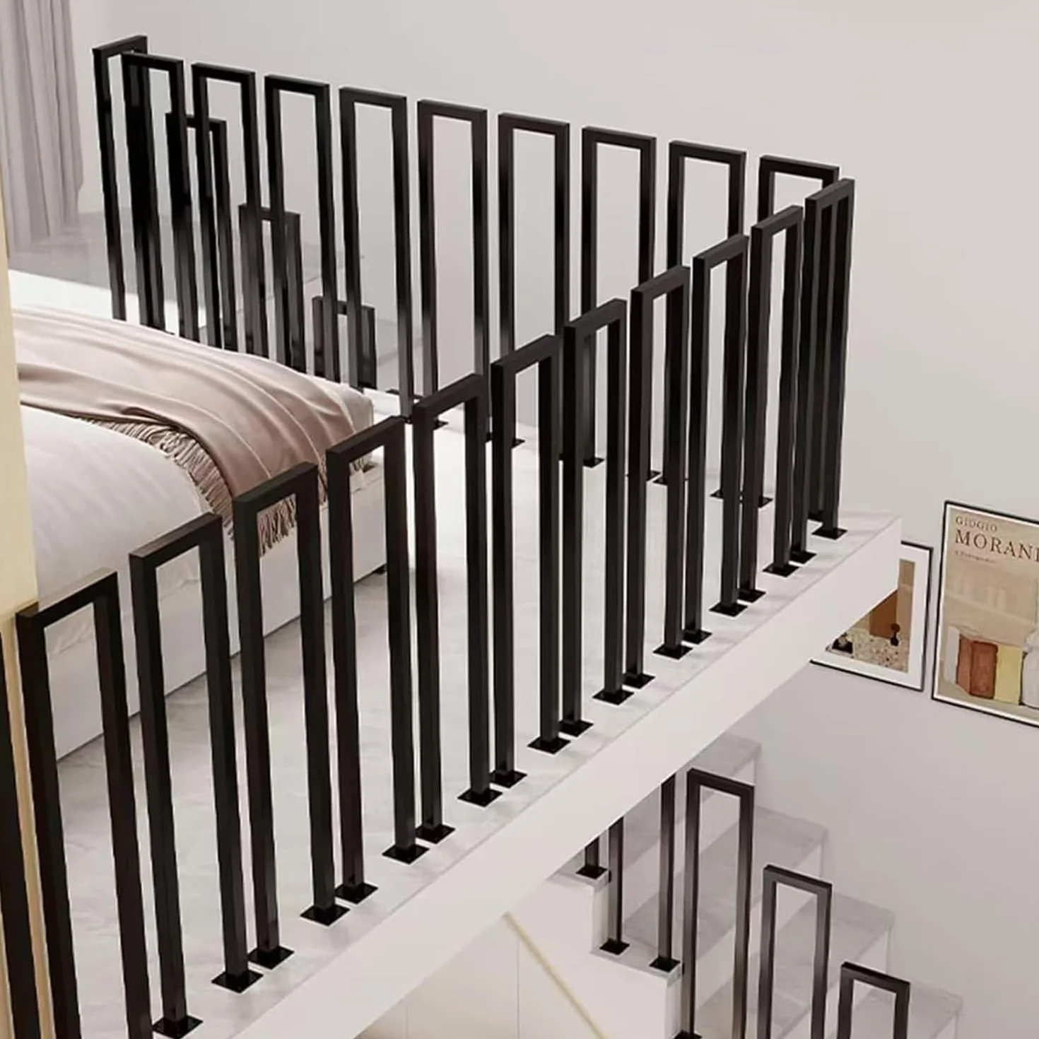 Balustrada schodów w kształcie litery U, do wnętrz, na zewnątrz, poręcz schodów w kształcie litery U, poręcz schodowa na balkon, do korytarza, mieszkania, willi (U, czarna, 90 cm)
