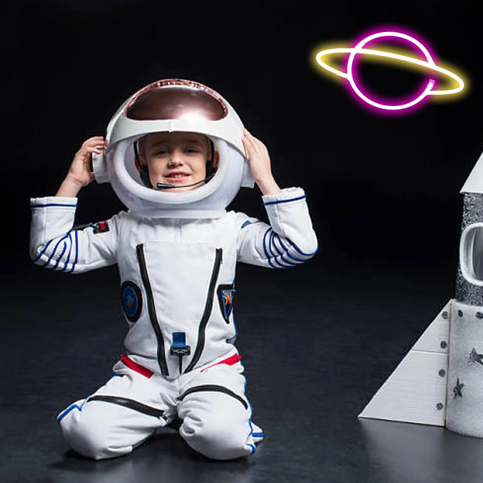 Planet neon znak - USB/bateria Driven LED znak sypialni neonowy znak ścienny dekoracje urodzinowe ślub Boże Narodzenie dekoracja pokoju, różowy + żółty