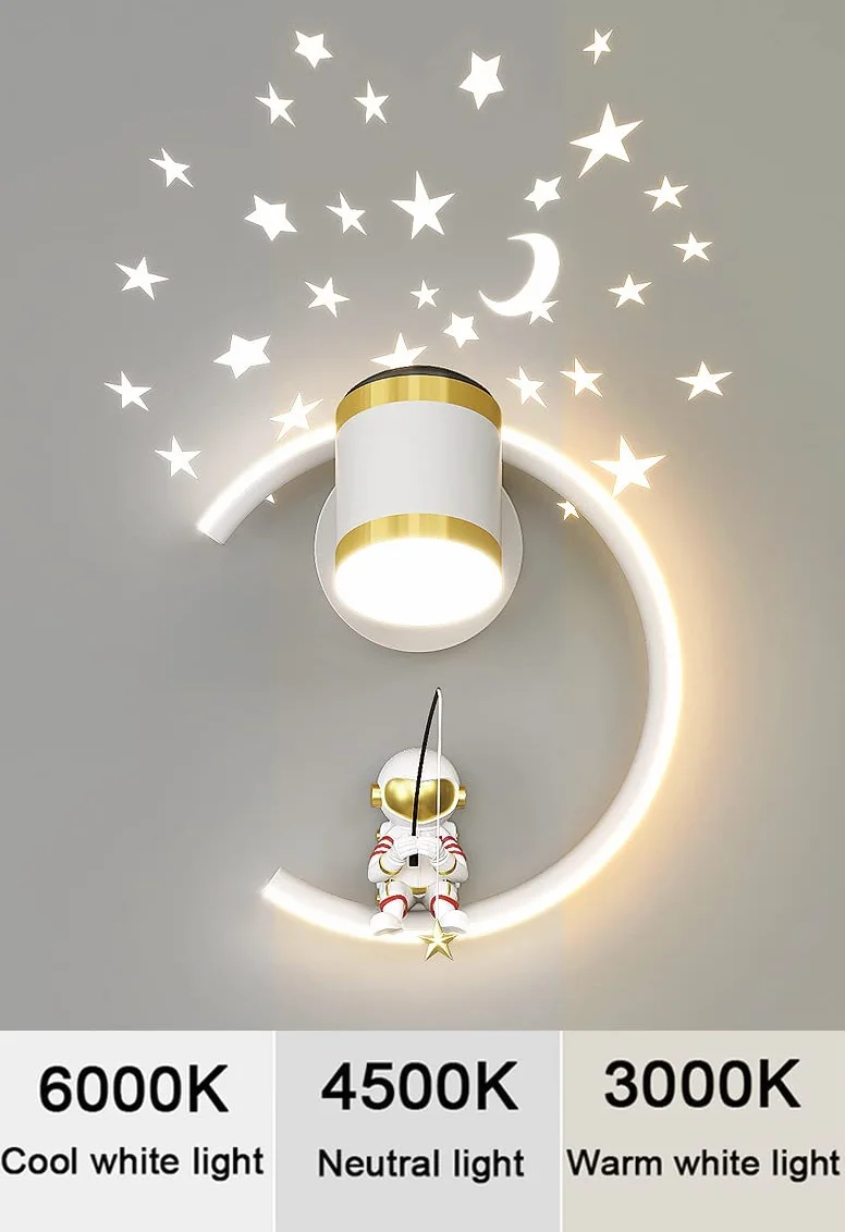 Lampa ścienna z reflektorem LED 12 W Lampki nocne Możliwość ściemniania Nowoczesna lampa ścienna do wnętrz Przestrzeń Astronauta Ściana Sypialnia Dziecięca Nocna Sypialnia Chłopiec Dziewczynka Salon