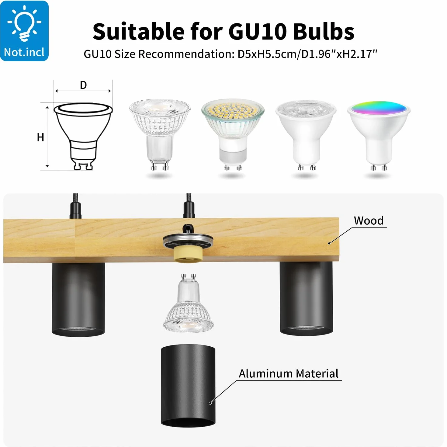 LVWIT Czarne lampy wiszące, lampy wyspowe do kuchni GU10, drewniane lampy sufitowe, lampa sufitowa do jadalni z 4 podstawami, salonu, sypialni, przedpokoju (bez żarówek)