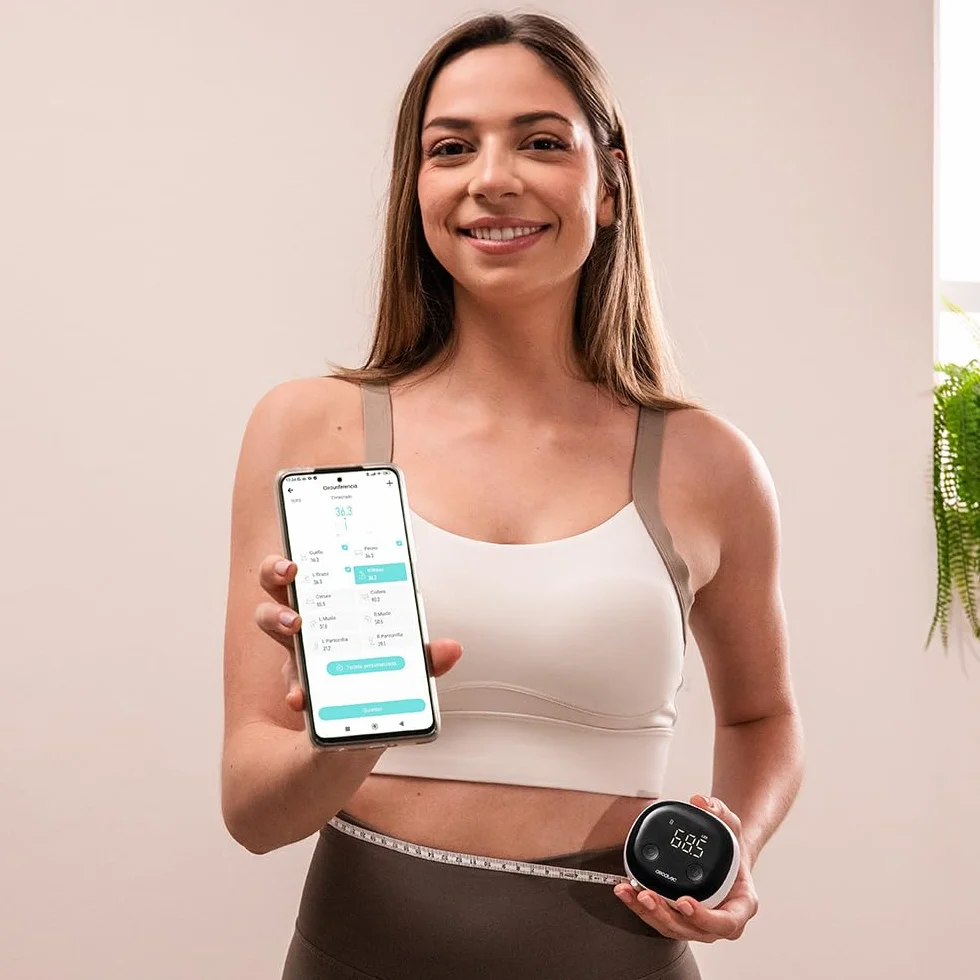 Cecotec Cyfrowa taśma miernicza z Bluetooth, wyświetlaczem LED i aplikacją Surface Precision Body. Monitoruj pomiary ciała, łatwo synchronizuj ze smartfonem, funkcją personalizacji