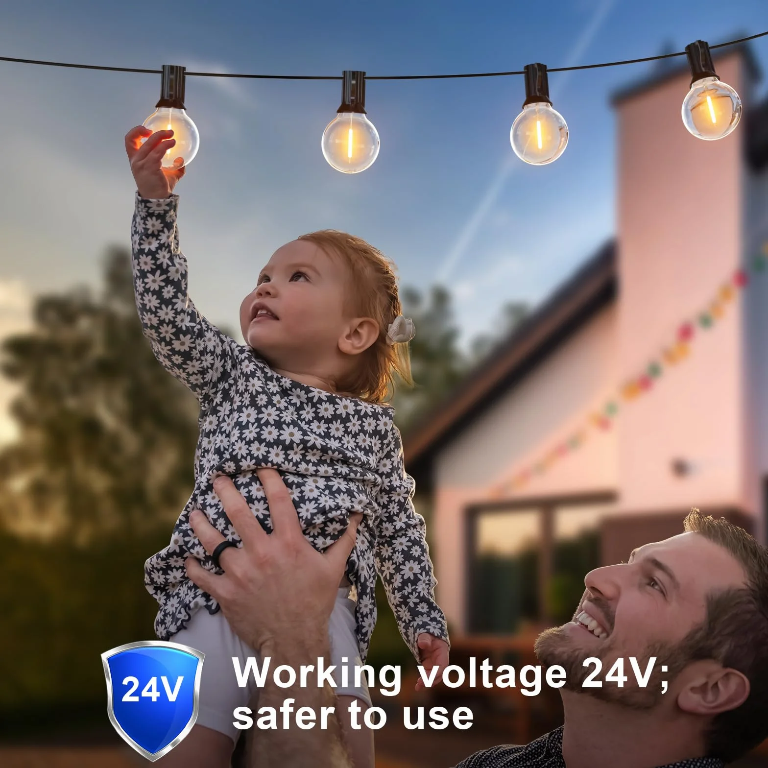 Łańcuch świetlny LED 30m IP45 ciepła biel G40 na zewnątrz