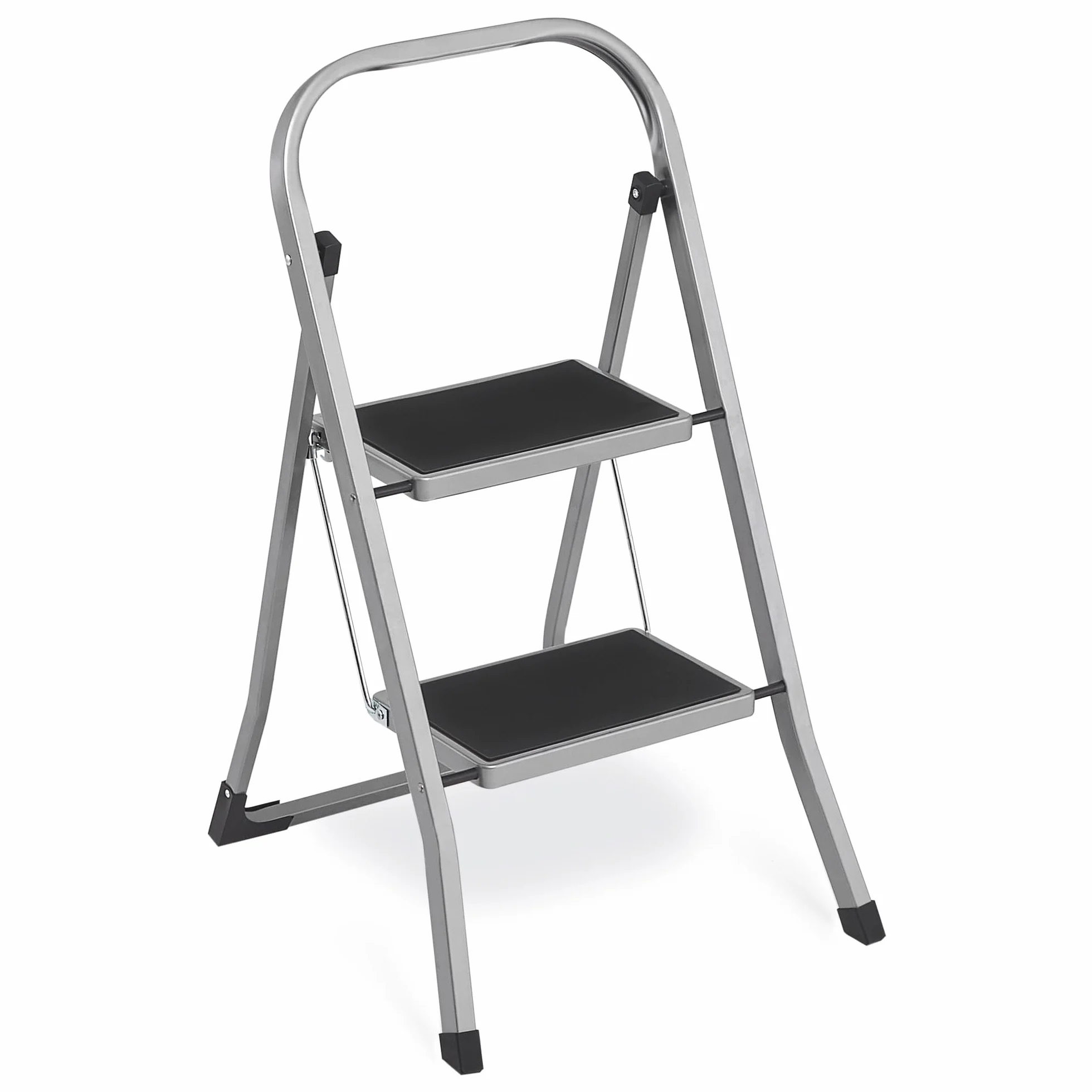 SONGMICS Drabina schodkowa, drabina z 2 stopniami, składane zabezpieczenie, łatwa do przechowywania, obciążenie do 150 kg, gołębi szary GSL012G01