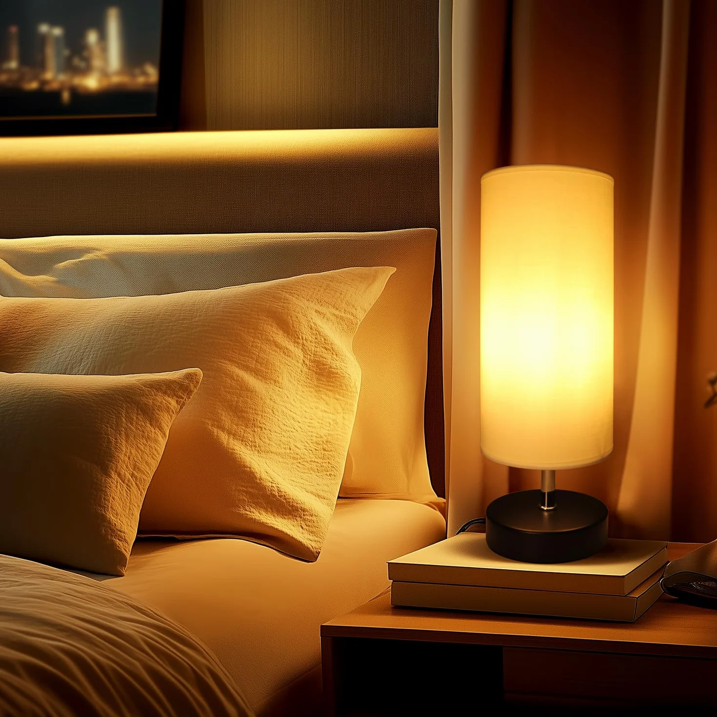 Lampka nocna biała z żarówką 6 W, oprawa E27 z przełącznikiem kablowym, 3 temperatury barwowe 3000 K/4000 K/6500 K z funkcją pamięci, nowoczesna lampa stołowa LED do sypialni, salonu