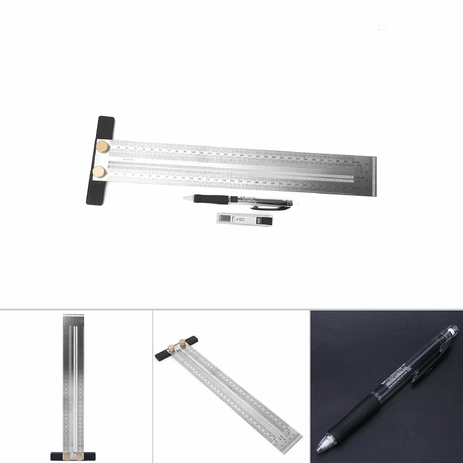 Linijka Do Trasowania Linijka Ze Stali Nierdzewnej Do Otworów W Kształcie Litery T Precyzyjne Znakowanie T-Rule Carpenter Narzędzie Pomiarowe Do Pozycjonowania I Oznaczania Szczelin Stolarskich Za Pomocą Ołówka Automatycznego (300 Mm)