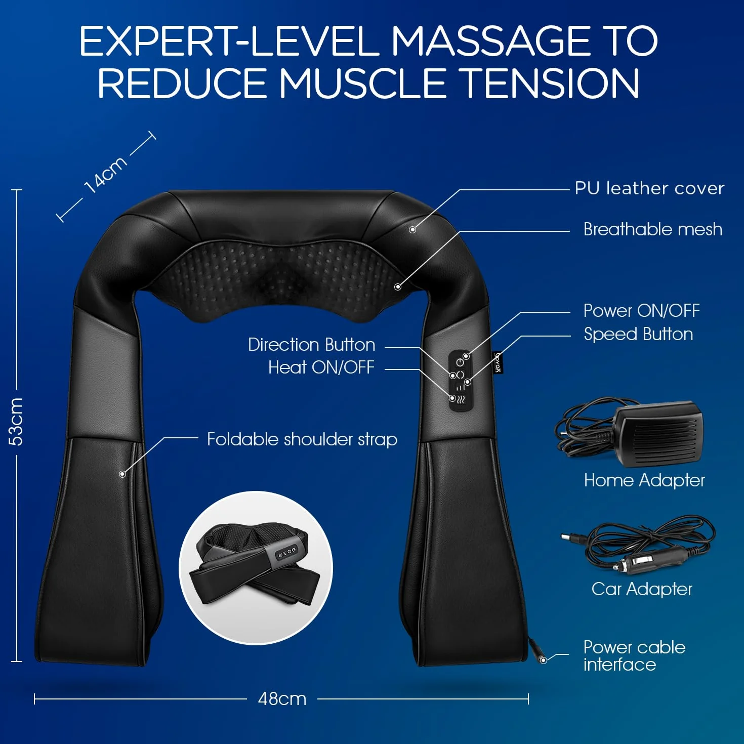 VOYOR Shiatsu Neck and Shoulder Massager with Heat, 4D Kneading, Full Body Muscle Pain Relief PJ100
