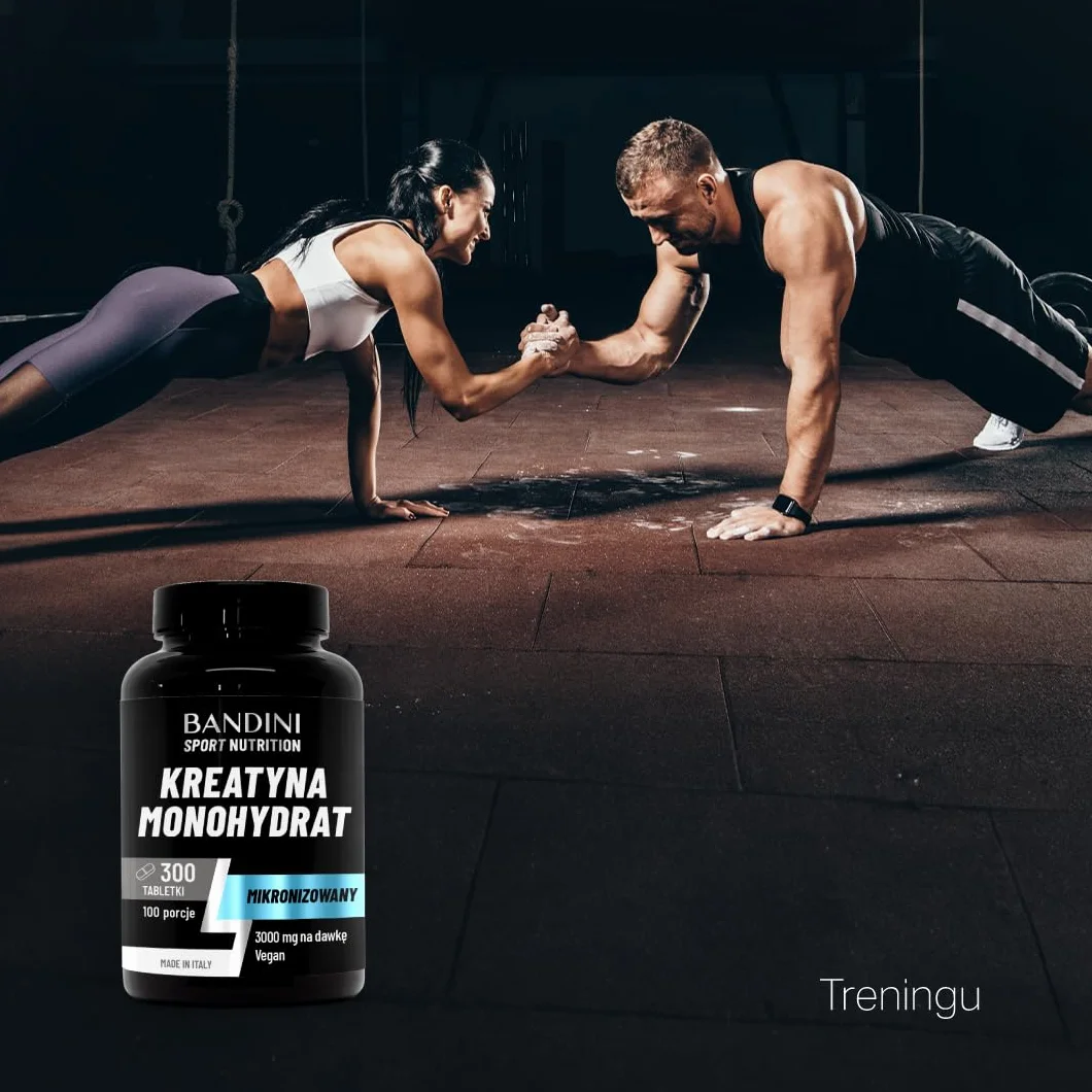 Bandini® Creatine Monohydrate Micronised 300 tabletek 3000 mg porcja wegański 100% czysty monohydrat kreatyny