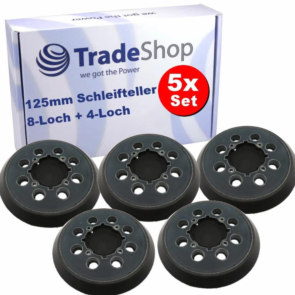 5 x Trade-Shop talerz szlifierski/talerz podporowy kompatybilny z Dewalt DWE 6421-B2, DWE 6421-B3, DWE 6421-BR, DWE 6421K, DCW 210B / 8-otworowy + 4-otworowy, rzep