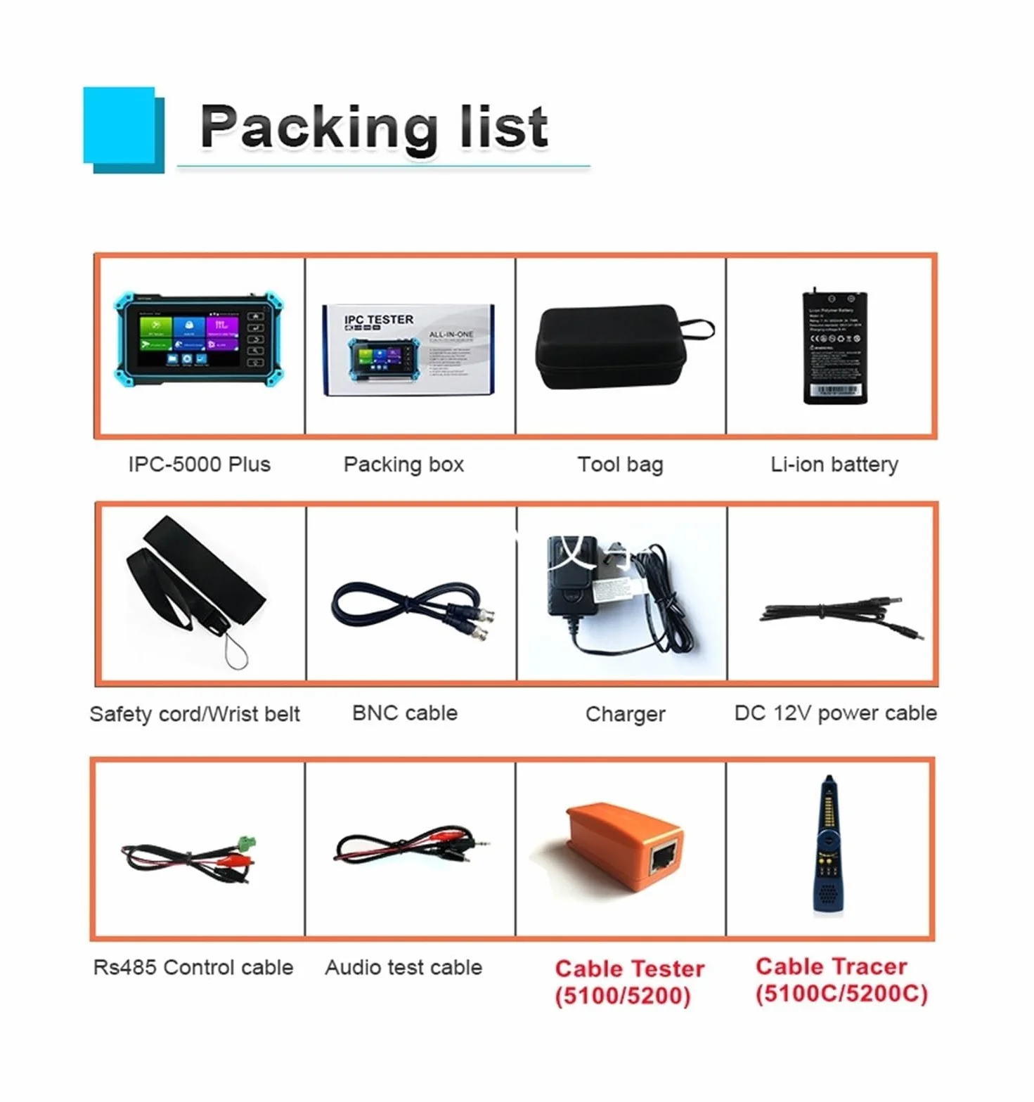 Tester CCTV, IPC-5200C Tester CCTV Plus 5,4-calowy | Z ekran dotykowy IPS 8MP IP CVI TVI AHD analogowy 5 w 1 VGA i wejście 4K HD Tester kamery IP do testowania kamer CCTV i IP.