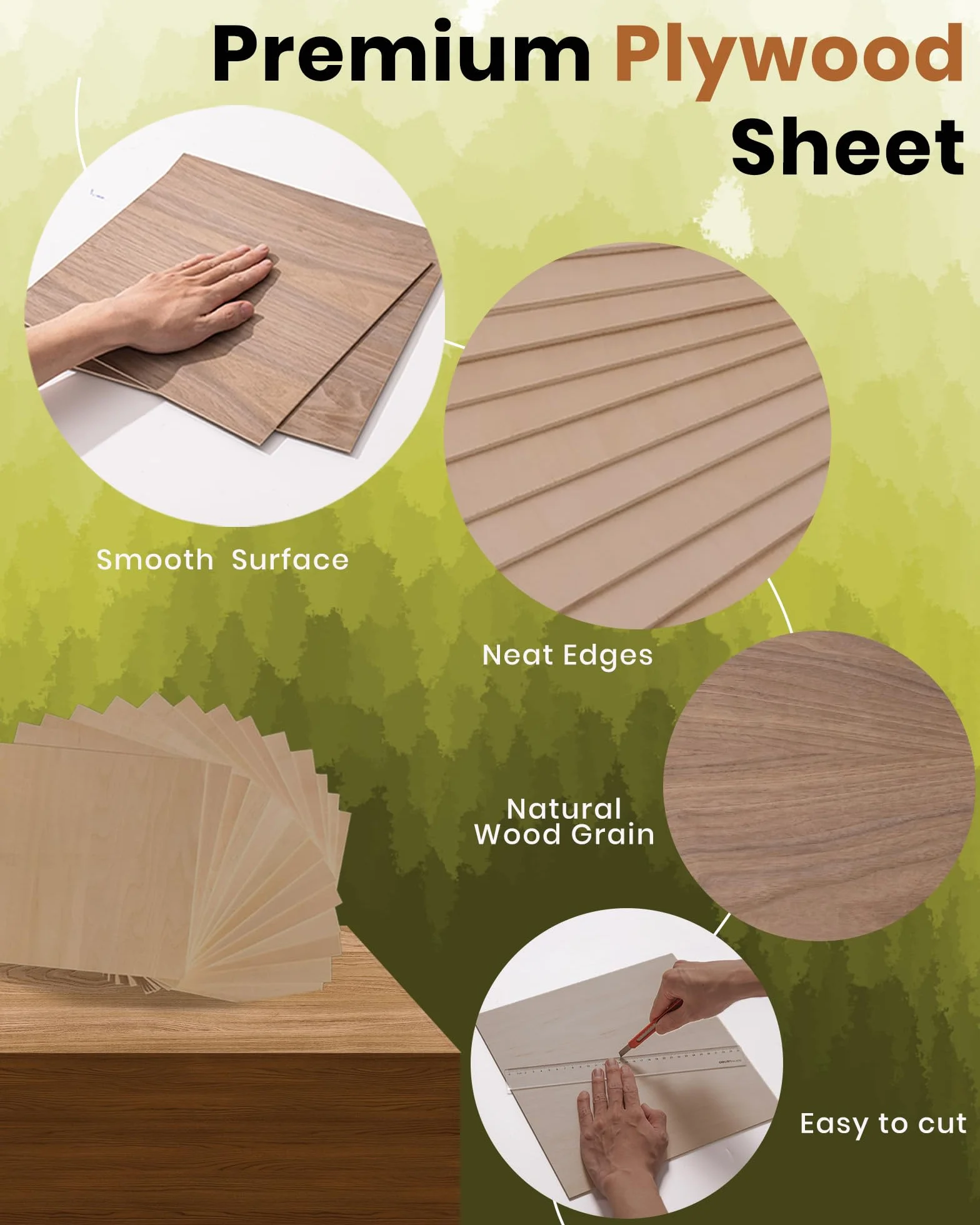 ROWOOD Płyta ze sklejki 3 mm, 300 x 300 mm, 10 sztuk, orzech włoski, przycięte na wymiar, do modelarstwa, cięcia laserowego, grawerowania, wypalania, malowania, CNC