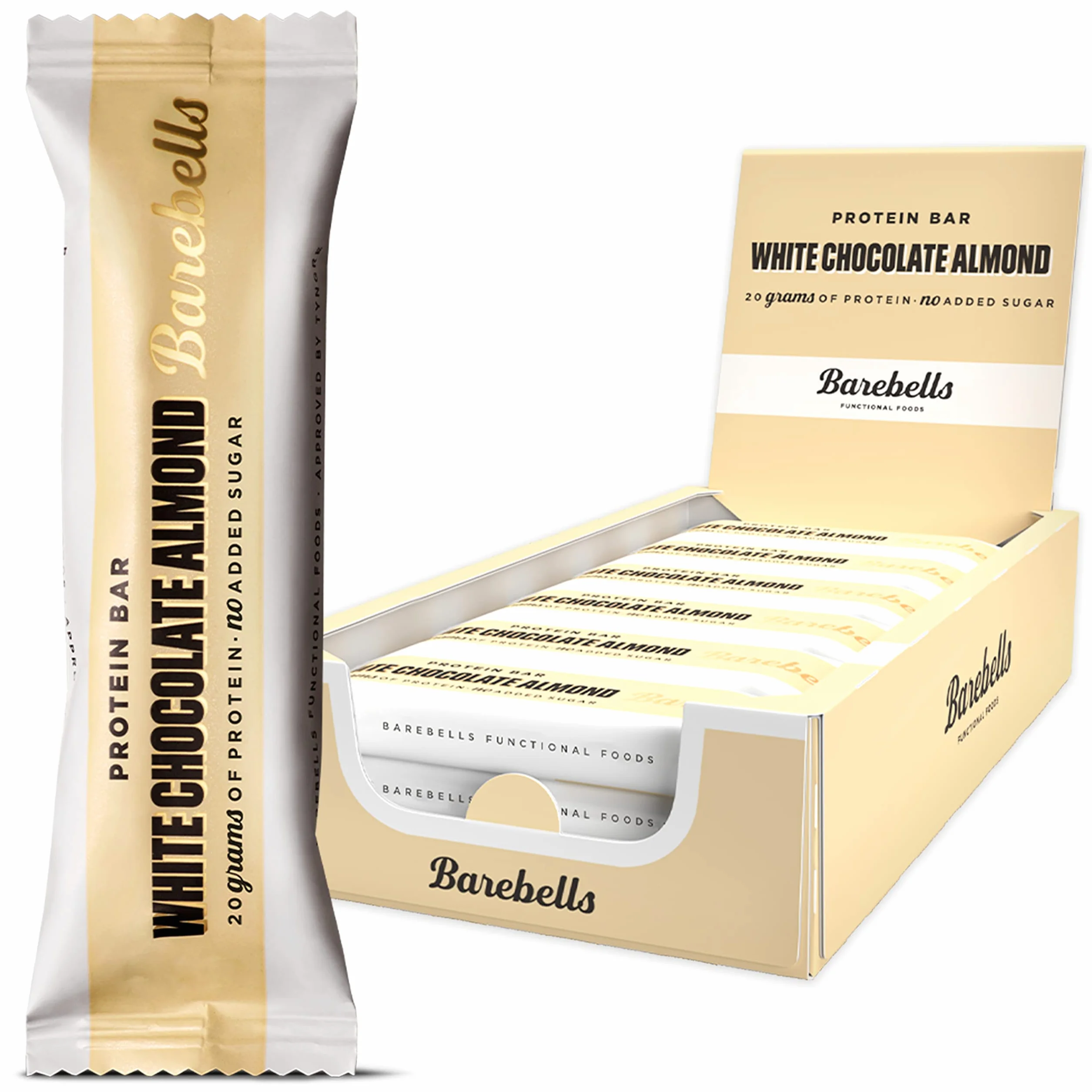 Barebells White Chocolate Almond Batoniki proteinowe, 20 g białka, niskowęglowodanowe, czekoladowe, po treningu, przekąski niskokaloryczne, 12 x 55 g