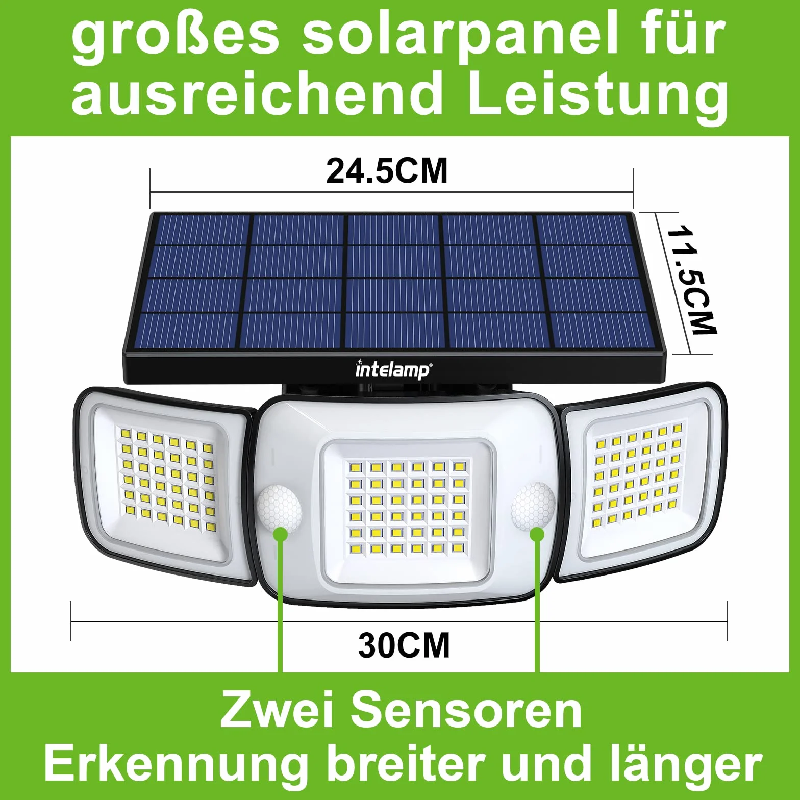 INTELAMP Lampy solarne na zewnątrz z czujnikiem ruchu, 6000 mAh, 108 LED, lampy solarne na zewnątrz, idealne na taras, werandę, garaż, podwórze, ulice, wodoodporne IP65