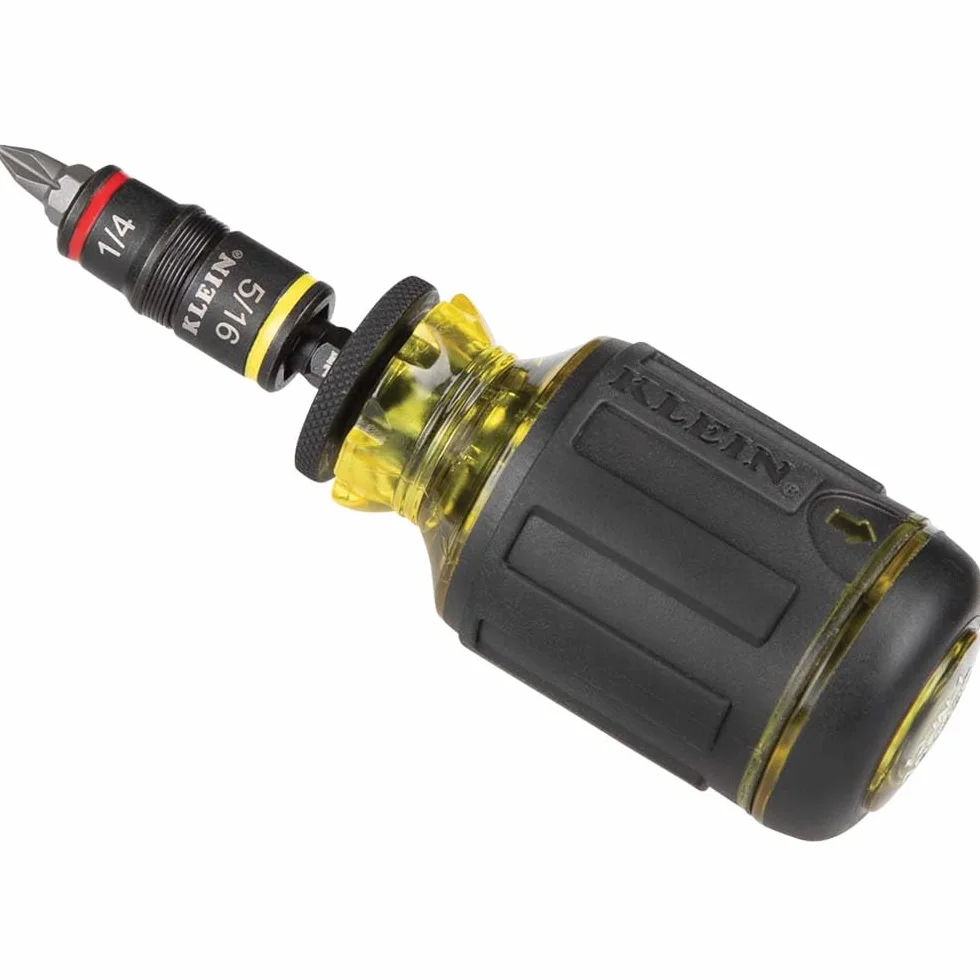 Klein Tools 32931 Zestaw nasadek udarowych 3 w 1, gniazdo z klapką z 2 rozmiarami sterowników sześciokątnych SAE i funkcją trzymania bitów 1/4 cala, klasa udarowa