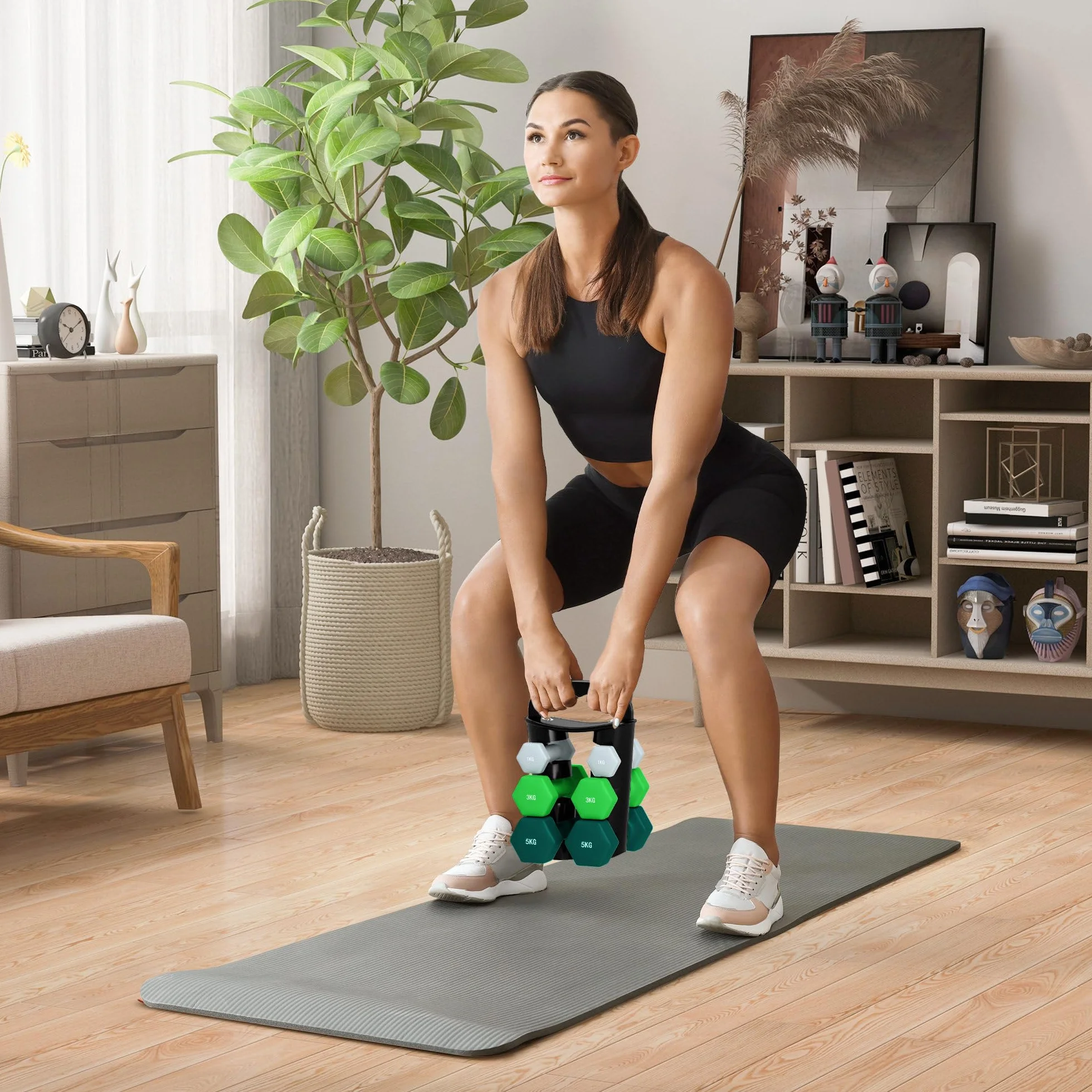 SPORTNOW Zestaw hantli sześciokątnych, 2 x 1 kg, 2 x 3 kg, 2 x 5 kg, z możliwością wymiany hantli, do treningu w domu, kettlebell, do podnoszenia ciężarów