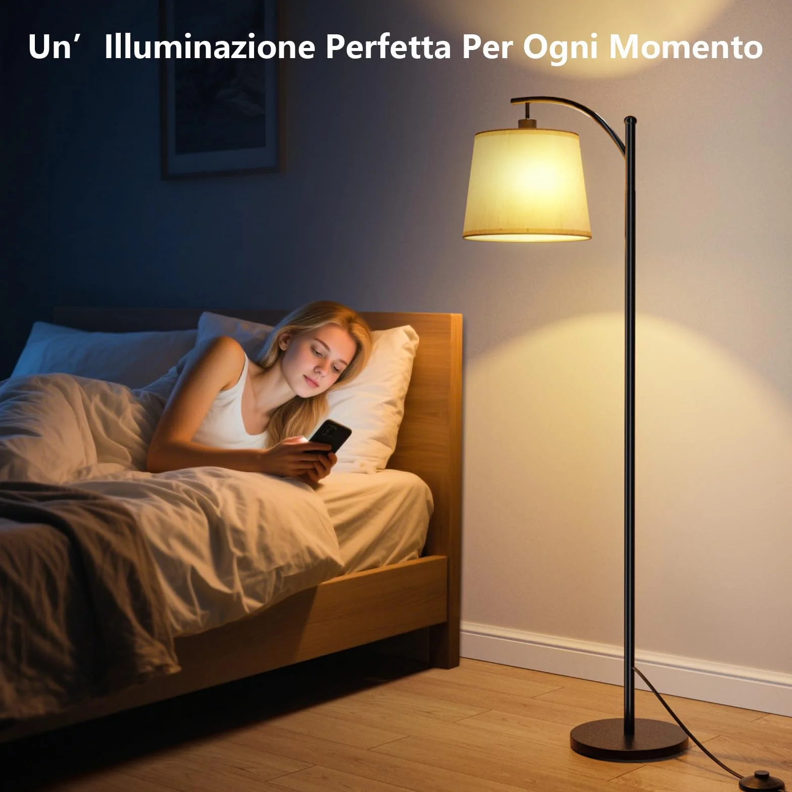 Lampa Podłogowa do Salonu, Lampa łukowa ze Zdalnym Sterowaniem, ściemnialna Lampapodlogowa z Przełącznikiem Nożnym, 3 Temperatury Barwowe, Odpowiednia do Salonu, Sypialni I biura
