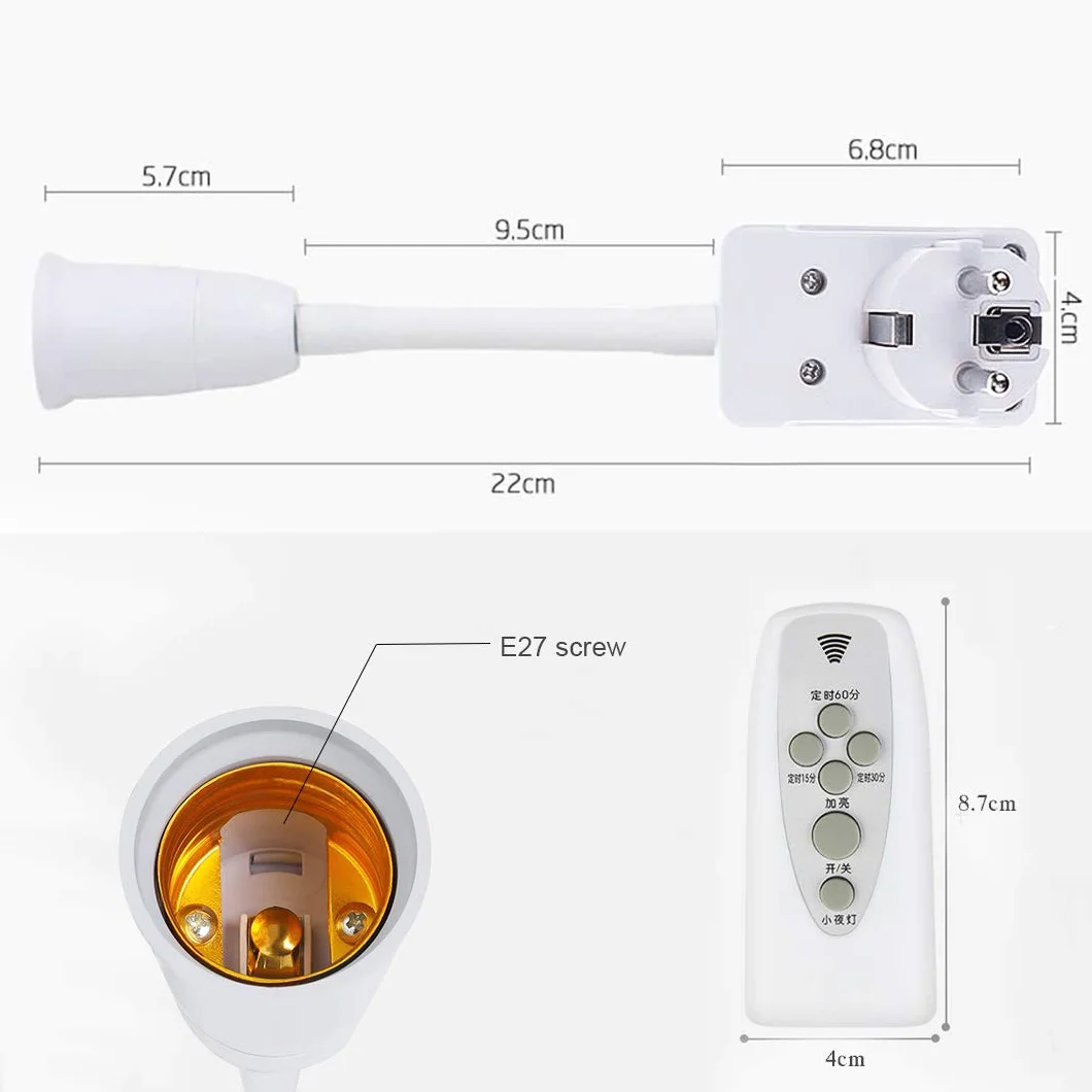 Inteligentny pilot zdalnego sterowania E27 lampa wtykowa adapter do sypialni elastyczna lampa ścienna typ UE wtyczka LED lampa ścienna adapter do gniazdka