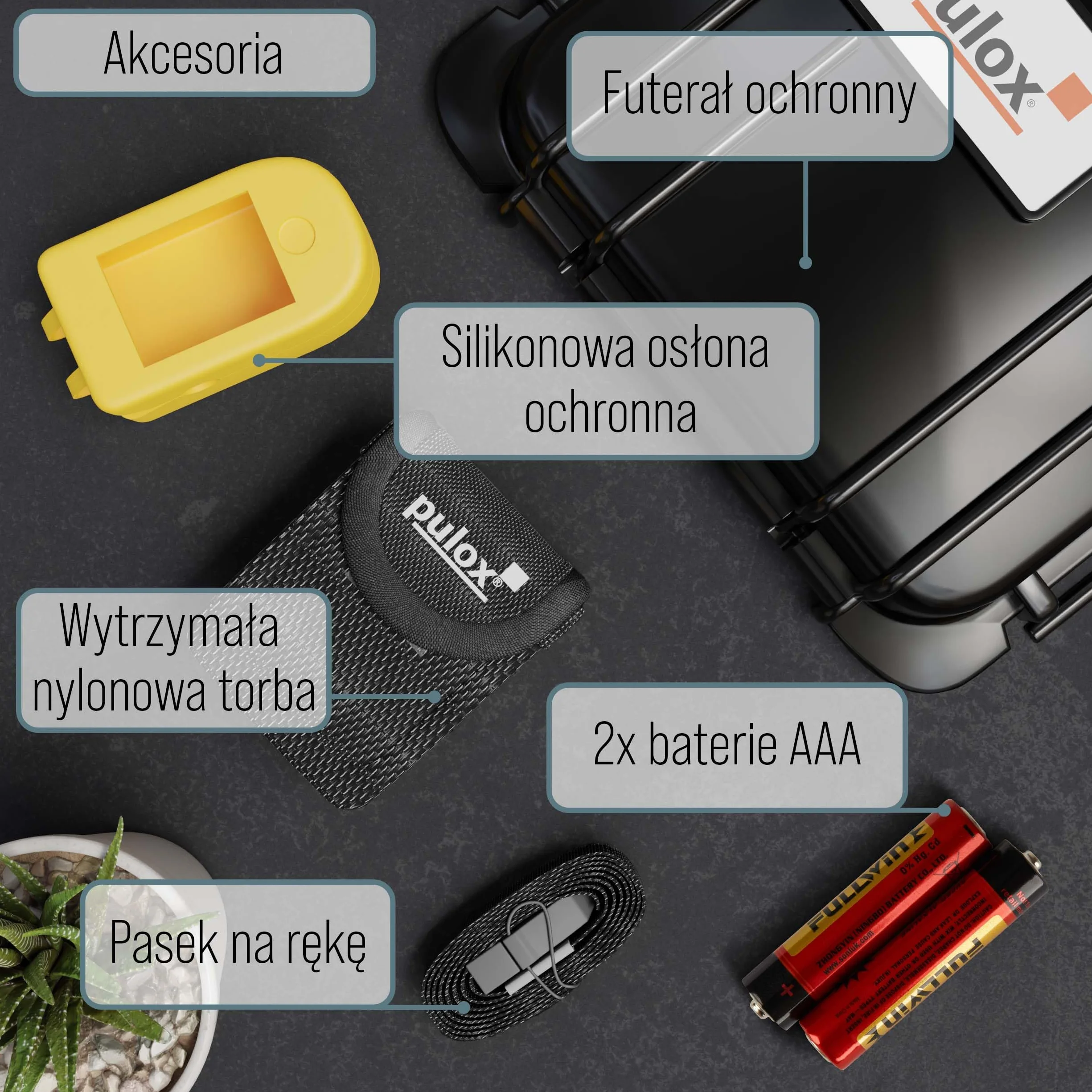 Pulsoksymetr Pulox PO-200 Set z akcesoriami - Monitor do pomiaru pulsu, nasycenia tlenem i wskaźnika perfuzji na palcu