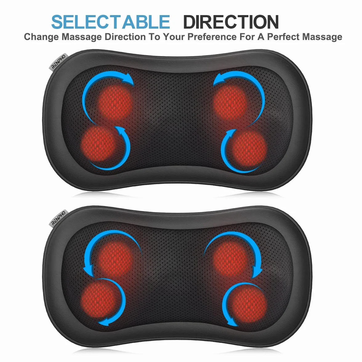 RENPHO Back Massager with Heat, Shiatsu Neck Massage Pillow, 3 Speeds Electric Shoulder Massager
