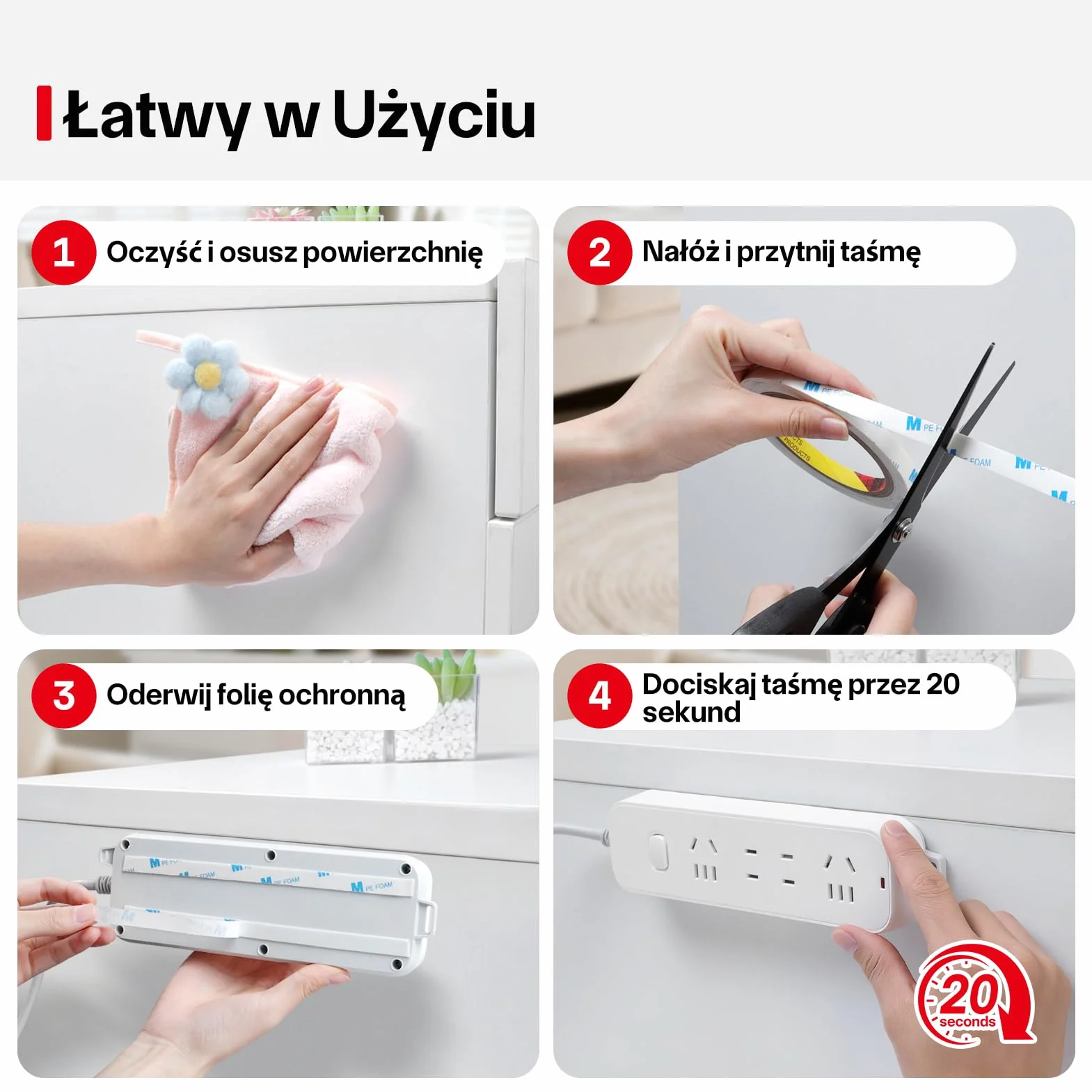Tasma Dwustronna, 10 mm × 3 m Dwustronna Taśma Klejąca, 1600T PE - Extra Mocna Taśma Dwustronna, Wodoodporna Taśma Montażowa, Taśma Piankowa do Dekoracji Domu, Biura i Szkoły