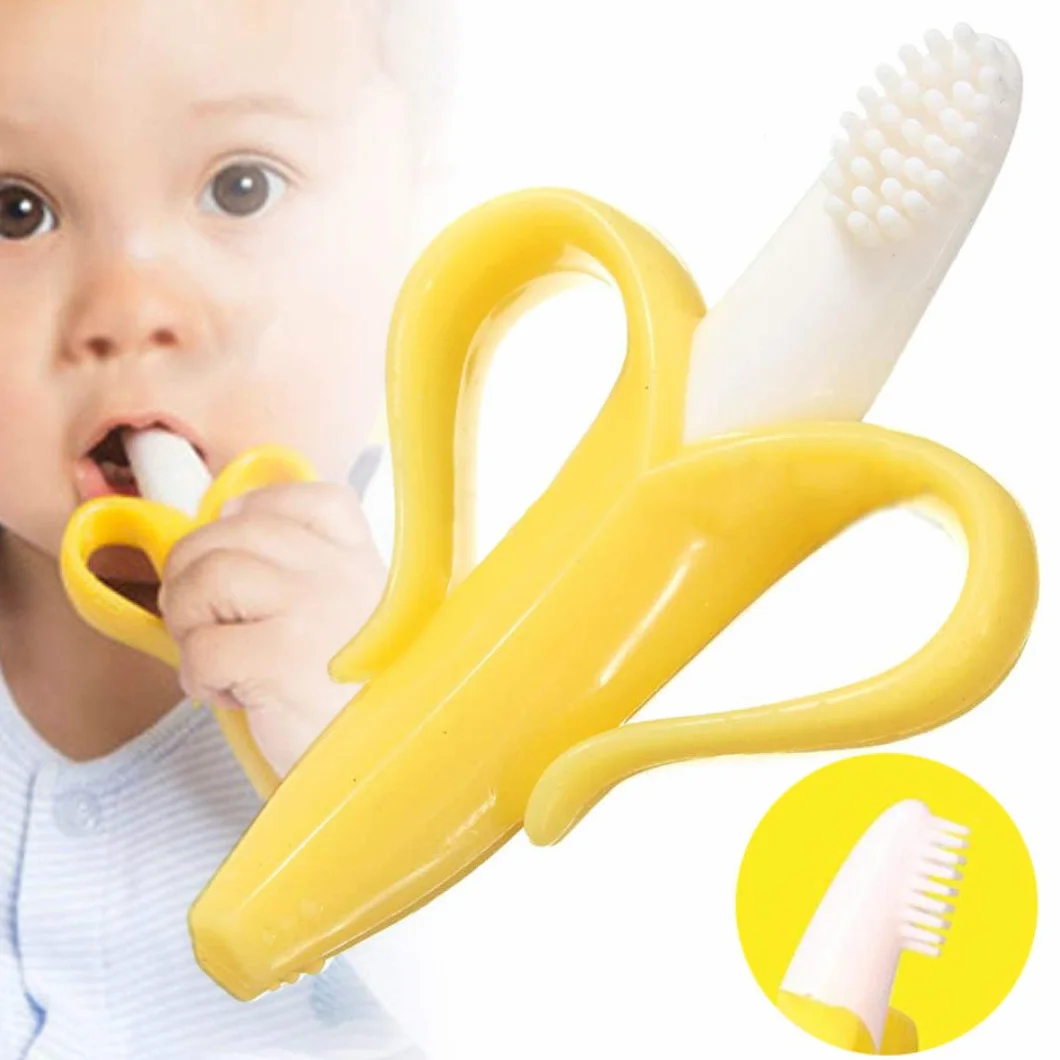 Bananowa szczoteczka do zębów dla niemowląt i pierścień do ząbkowania w jednym - szczoteczka do treningu zębów