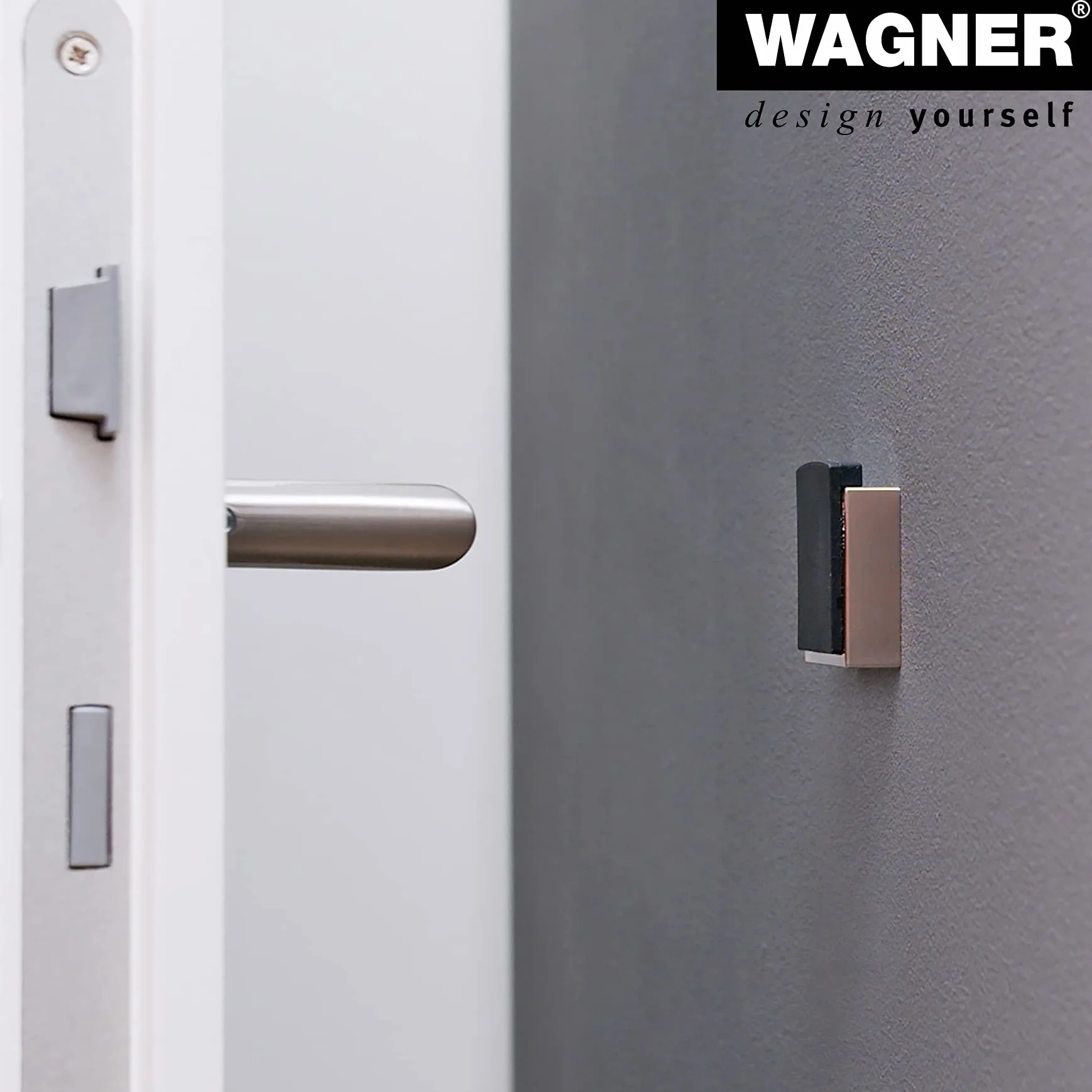 Wagner designerski stoper do drzwi podłogowych i ściennych SCREW OR GLUE/wkręcanie lub klejenie – 47 x 40 x 13 mm, szczotkowany metal, wygląd stali szlachetnej, kauczuk termoplastyczny, czarny, cena